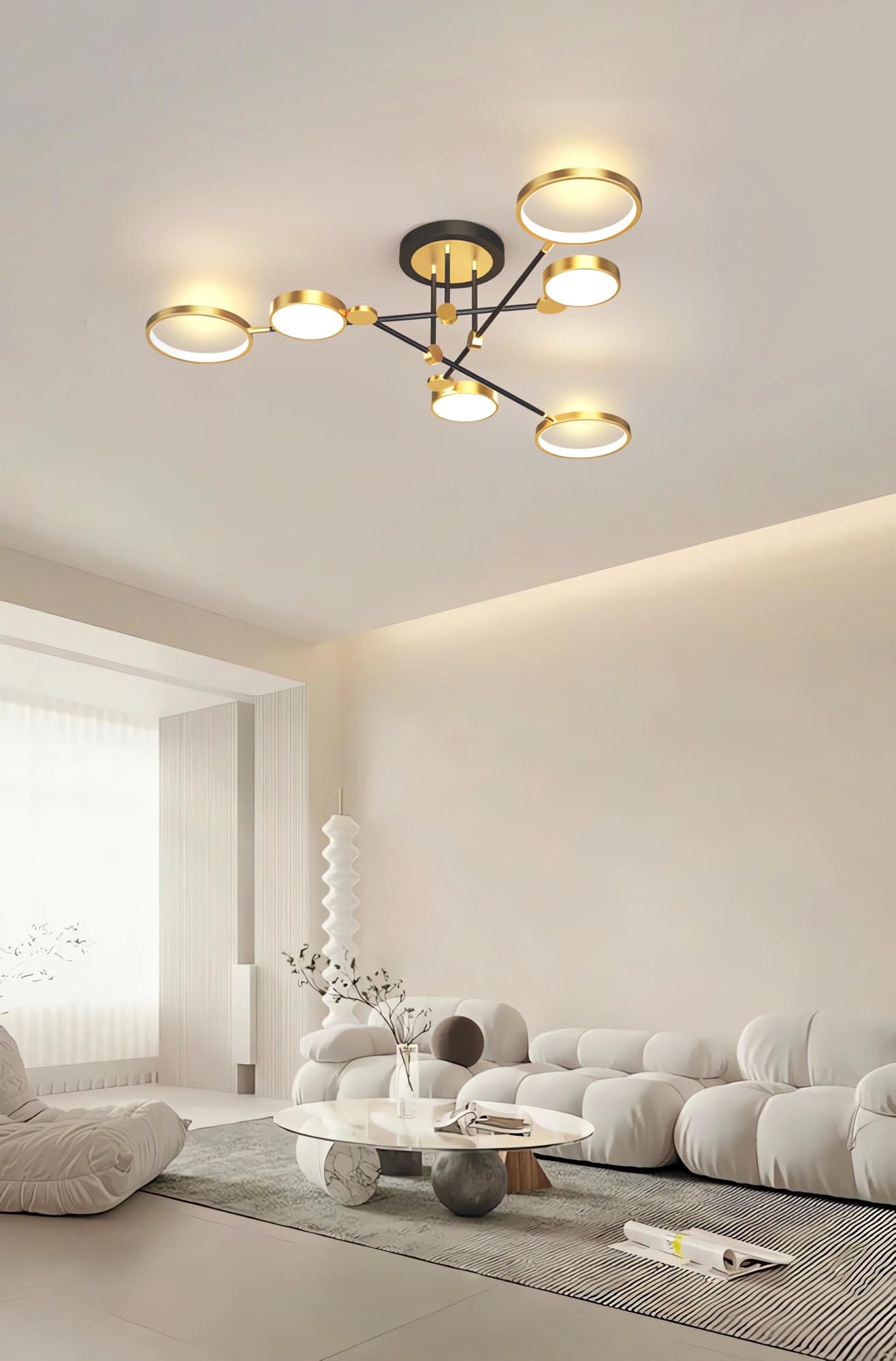 MOMOYY Modern LED Ceiling Light,Ceiling Lights Living Room,with Remote Control Creative Round Design Ceiling Light,for Bedroom Ceiling Lamp Living Room Dining Room Office Pendant Light (Gold, 100cm)