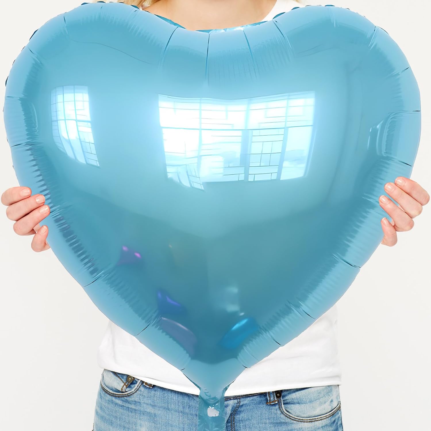 32 Inch Blue Heart Balloons, 6 Pcs Heart Foil Balloons Heart Shaped Mylar Balloons for Valentines Party Wedding Decorations