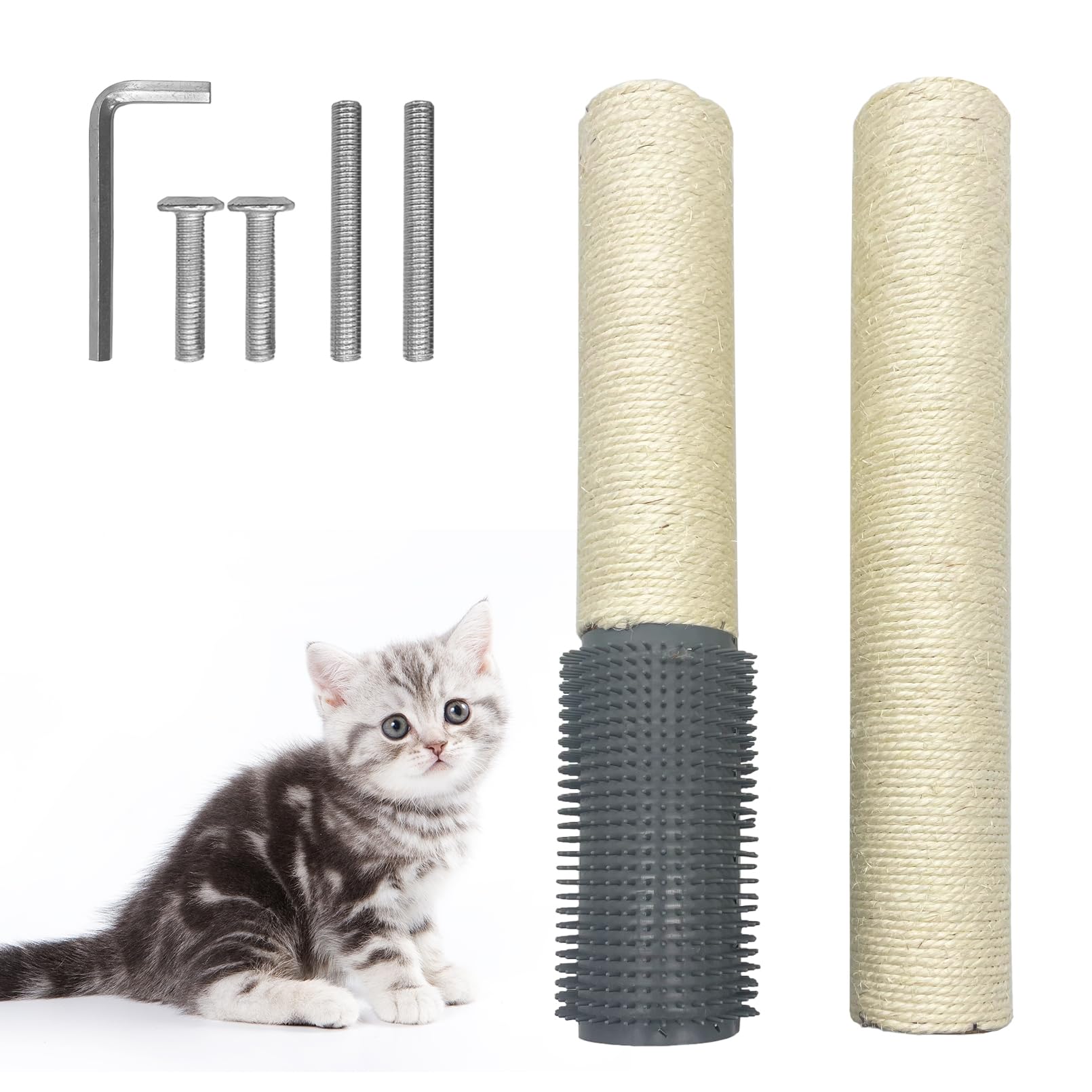 Fhiny 2PCS Cat Scratching Post Replacement, 15.7inch M8 Natural Sisal Cat Scratch Post with Cat Self Groomer Refill Pole Parts Kitten Climbing