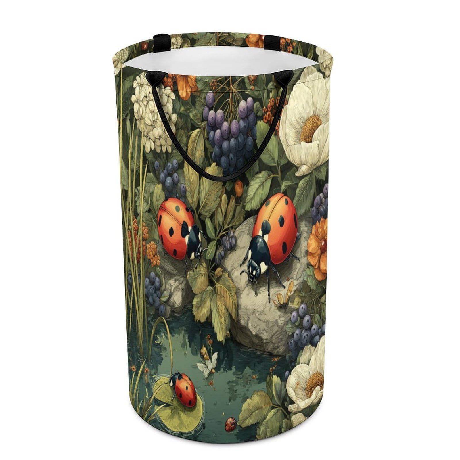 LUYYSKY Beautiful Realistic Cute Ladybug Versatile Storage Laundry Basket, Modern Art Spring Garden Botanical Daisies Flowers Large Capacity Bathroom Hamper With Handle