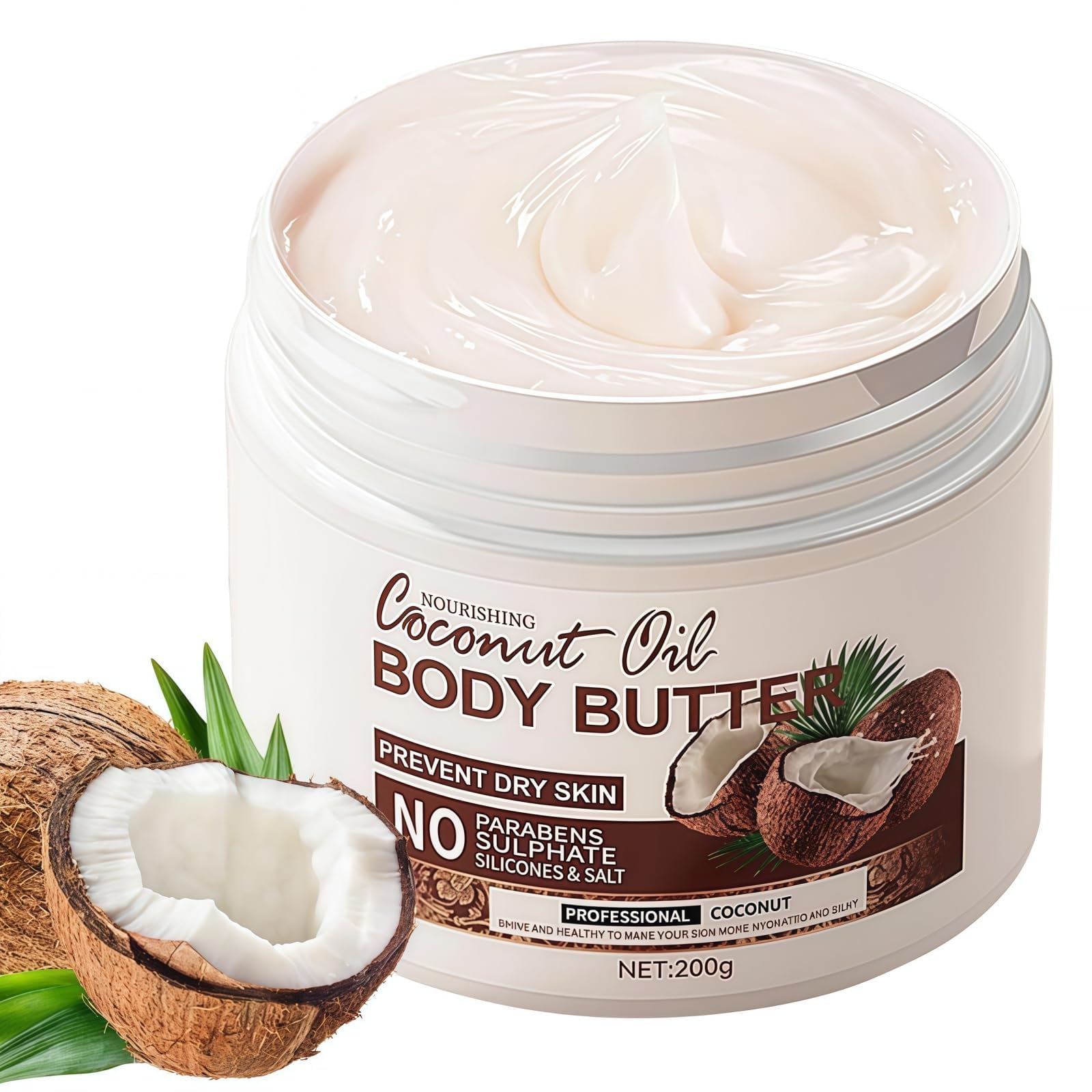 SinceReal Coconut Body Butter 200g, Coconut Oil Body Cream for Dry Skin Nourishing, Hydrating, Softens Skin