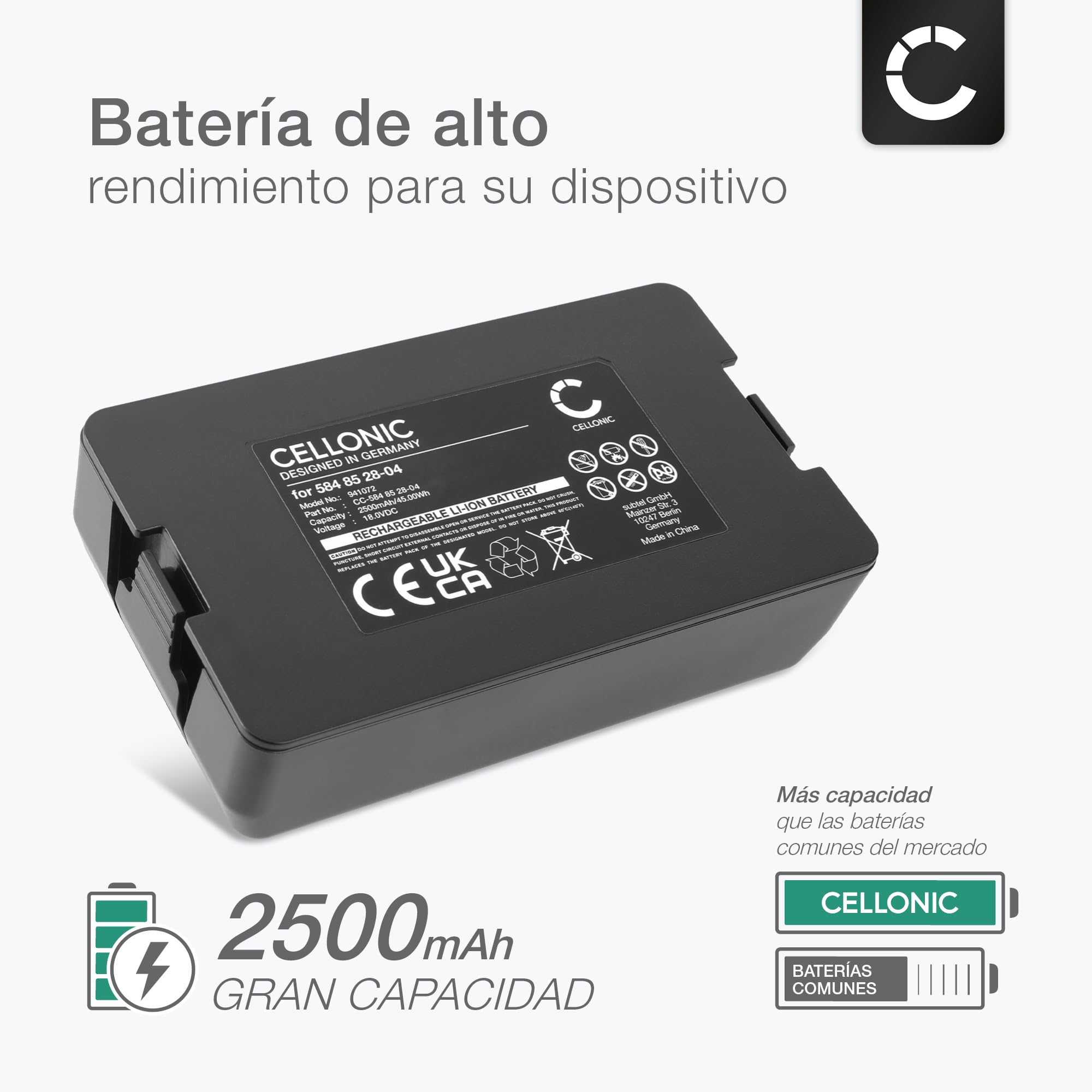 CELLONIC 1x Batería para Jardín Compatible con Husqvarna Automower Limited Edition 2020, Compatible con Gardena Sileno Minimo 250, Sileno Life 750, Husqvarna 584 84 28-02 - (2500mAh, 18V)