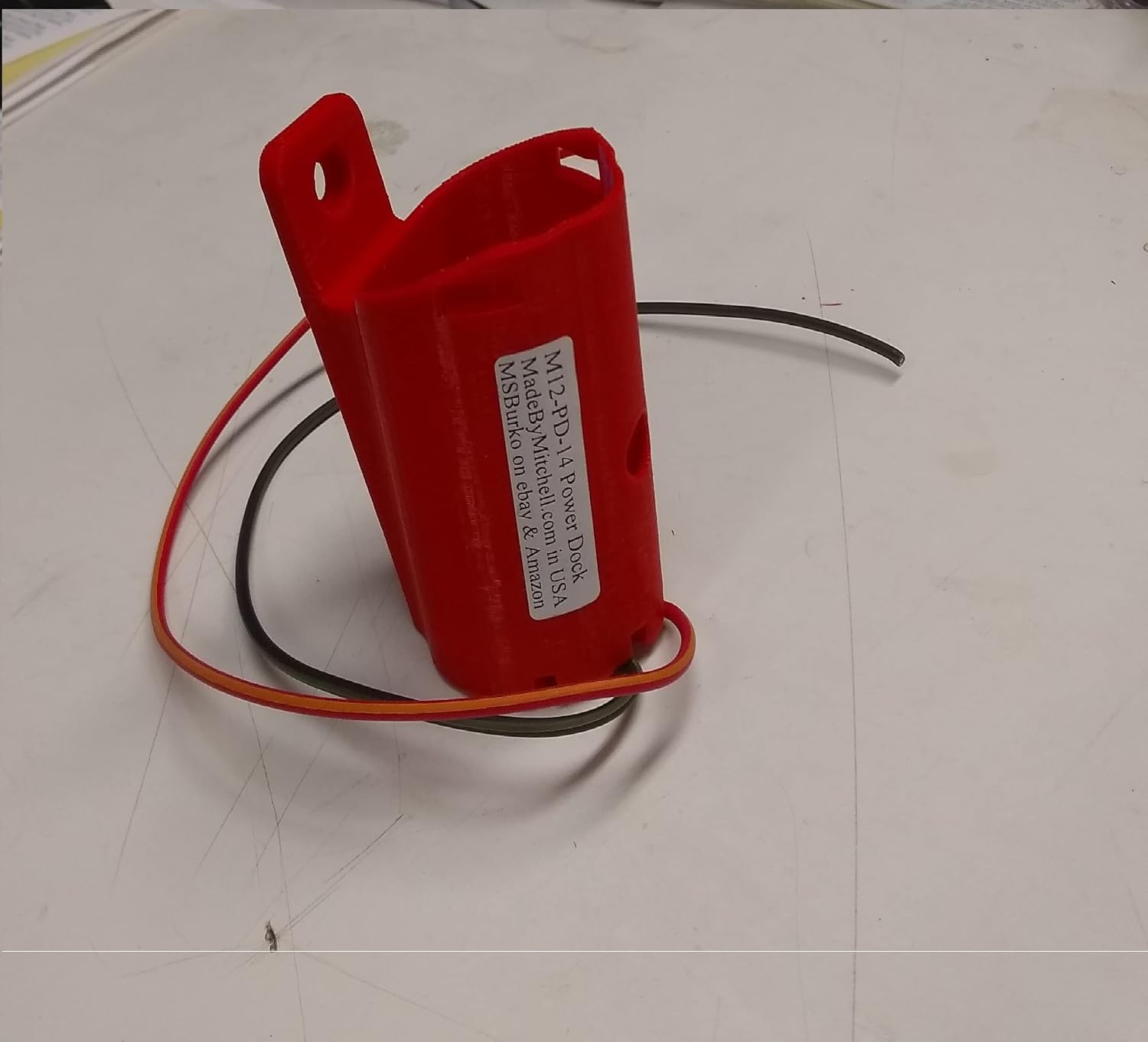 Made by Mitchell M12 Holder for Milwaukee Battery Mount Wired 14AWG Power Your DIY, Robot, e-Bike, Lights, Tools PN M12-PD-14