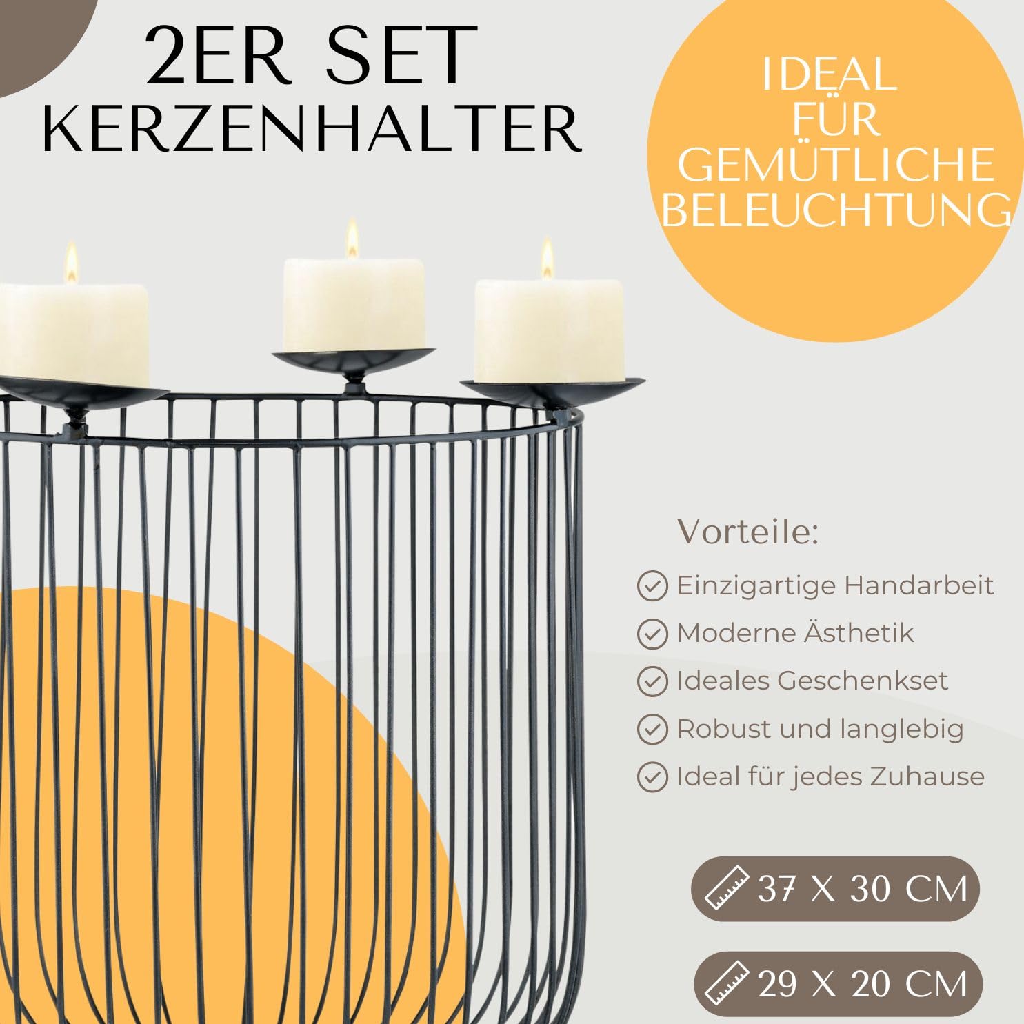 2er Set Moderner Kerzenständer Donato modern aus Metall in Schwarz