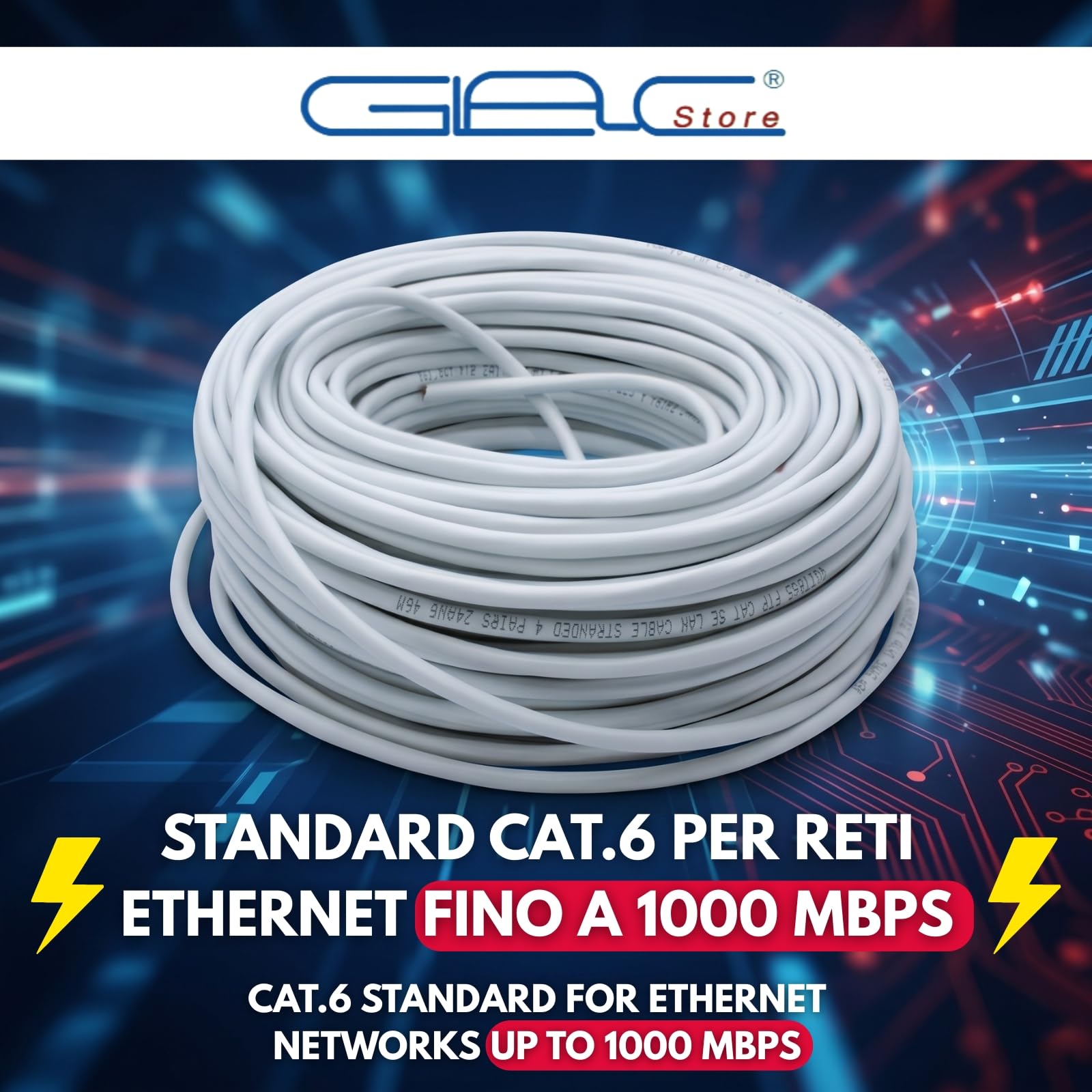 Kabel FTP Cat.6 LAN, 4 pary, miedziane przewodniki CCA, Gigabit 1000 Mb/s, dostępny w odległości 50/100/305 metrów (100,0, meters)