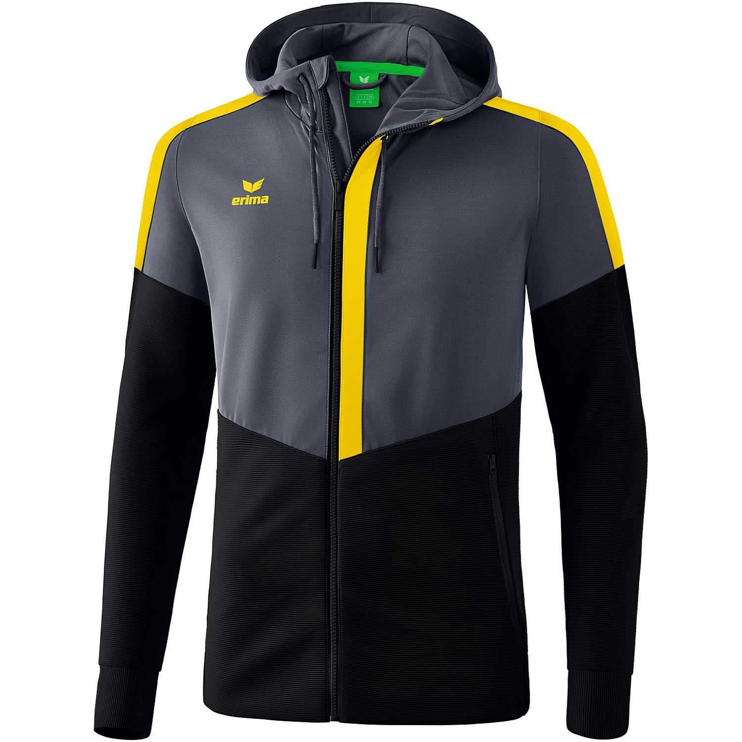 Erima Squad Training Jacket with Hood - Slate Grey/Black/Yellow, XXX-Large