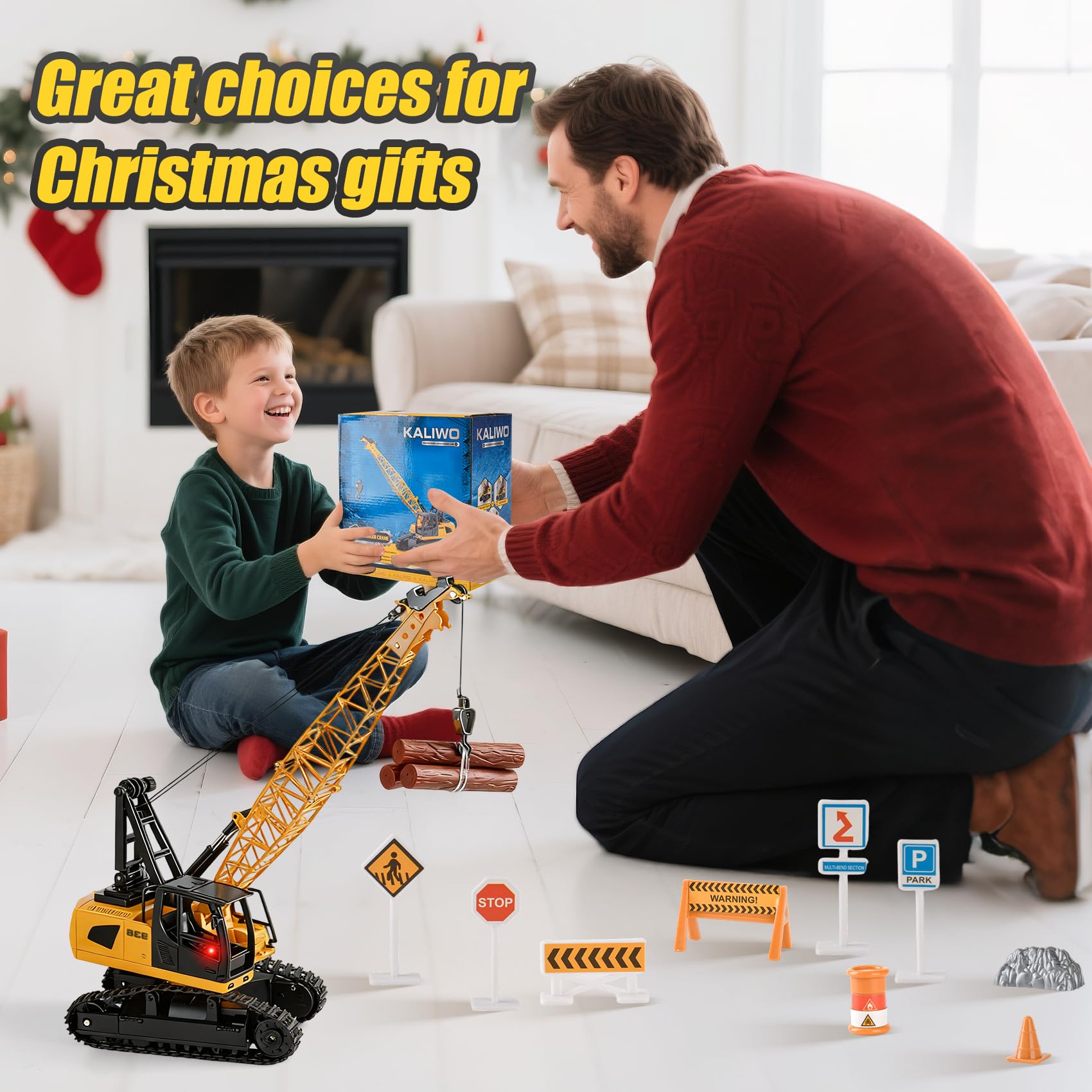 Gruas de Juguete, 2,4G Grua Teledirigida Luces y Sonidos, Camión de Construcción, Camión Grúa Juguete, Grúa Carro de Construcción, Regalo de Cumpleaños para Niños Niñas de 3 a 10 Años