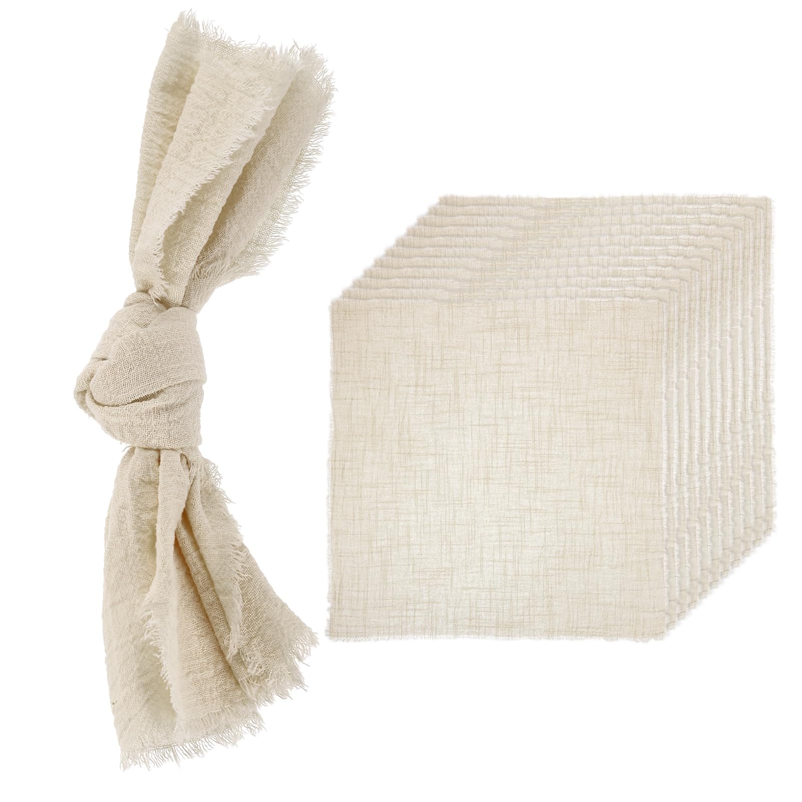 sourcing map 12Pcs Handmade Cloth Napkins, 16.5x16.5 Inch Cotton Napkins with Fringe Square Rustic Table Napkin for Wedding Party Dinner Table Decor Bridal Shower, Beige