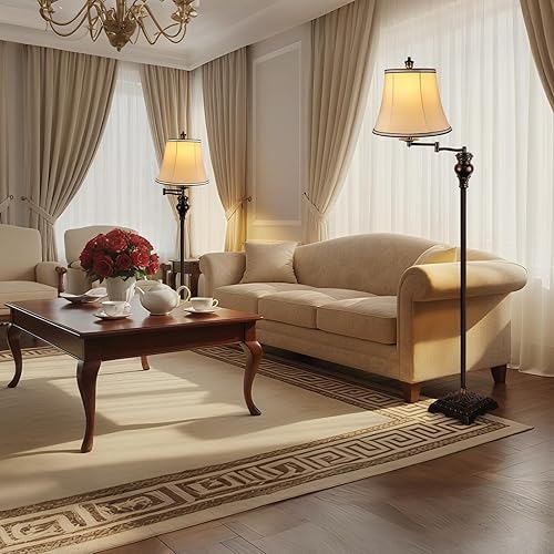 Miniatura 7 de PARTPHONER Lámparas de pie vintage para sala de estar, lámpara de pie tradicional ajustable de 350 con brazo oscilante para dormitorio, lámpara de