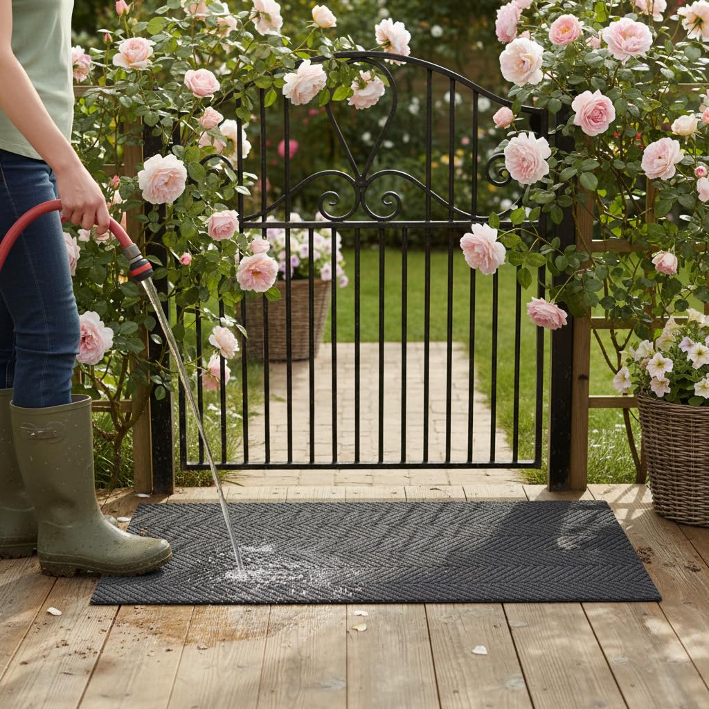 UHOUSEST Door Mat, Non Slip Washable Indoor Outdoor Door Mats, Dirt Trapper Floor Mat with TPE Backing, Edge-Free Grey Doormat for Hallway, Entrance, Kitchen, 60×160cm