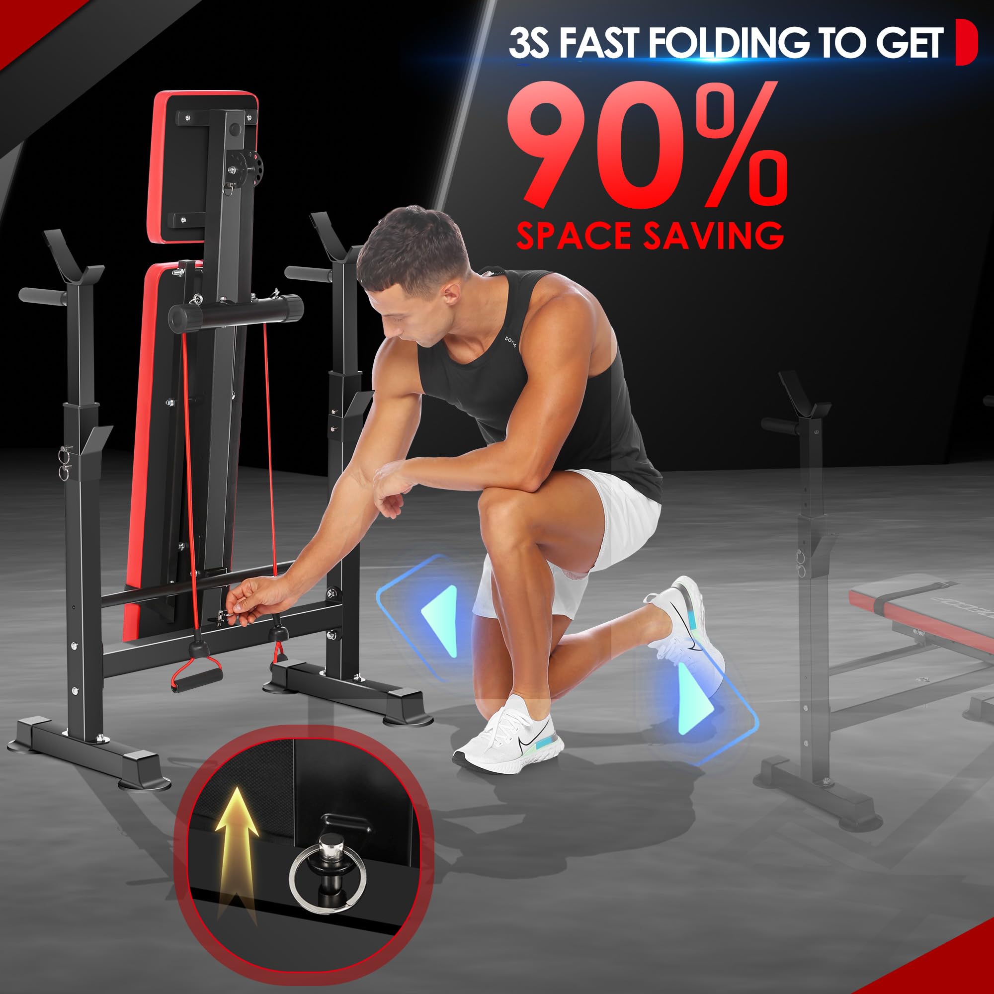 900LBS Weight Bench Set Adjustable Workout Bench for Home Gym | Bench Press, Incline Press, Squat Rack, Leg Developer, Preacher Curl Pad, Fits 6-7ft Barbells, 2-Second Fold, 38-in Rear Rack