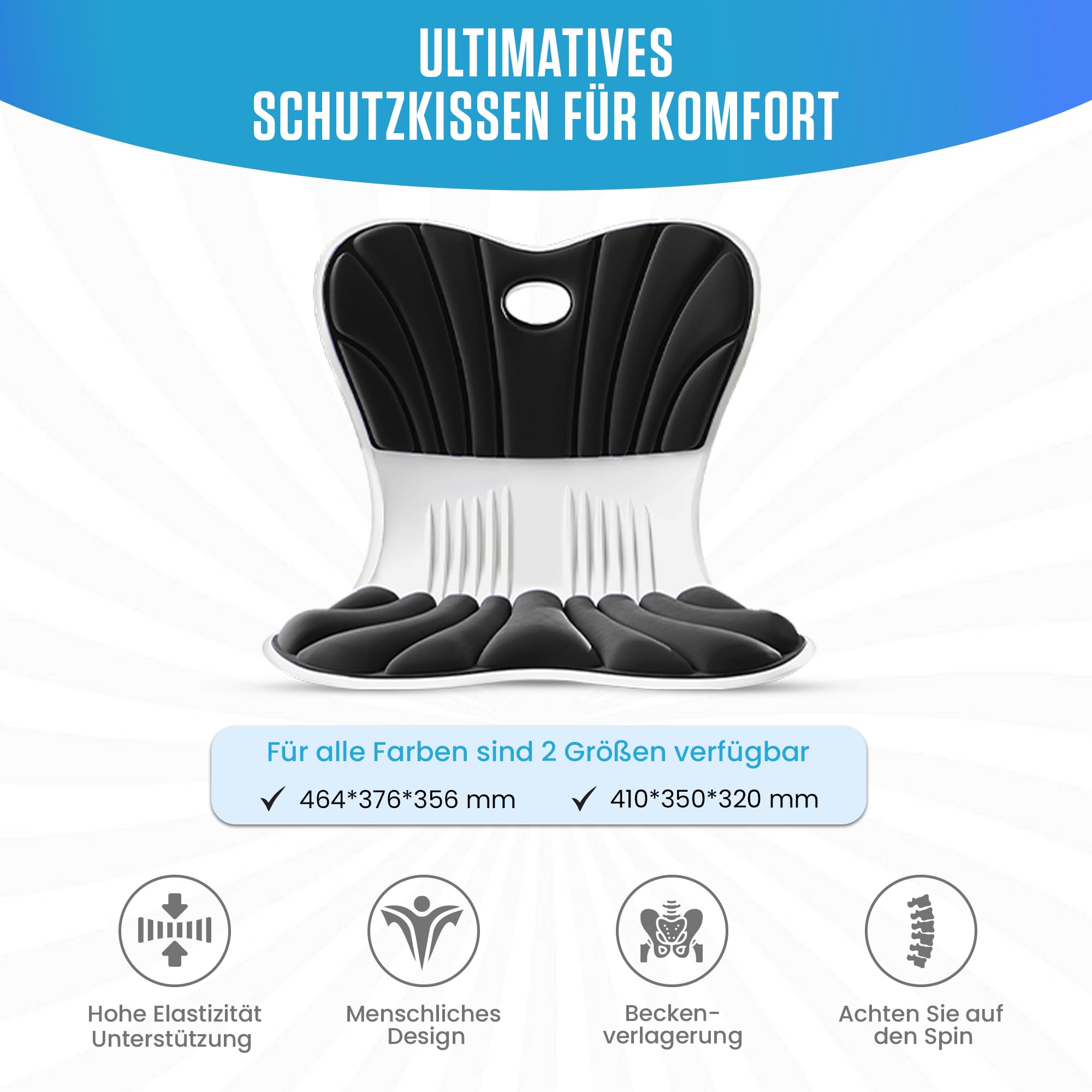 Soporte lumbar ortopédico – Cojín protector de espuma viscoelástica para asiento y respaldo para corrección de postura, dolor de espalda y estabilización pélvica, oficina, sillas de juego y