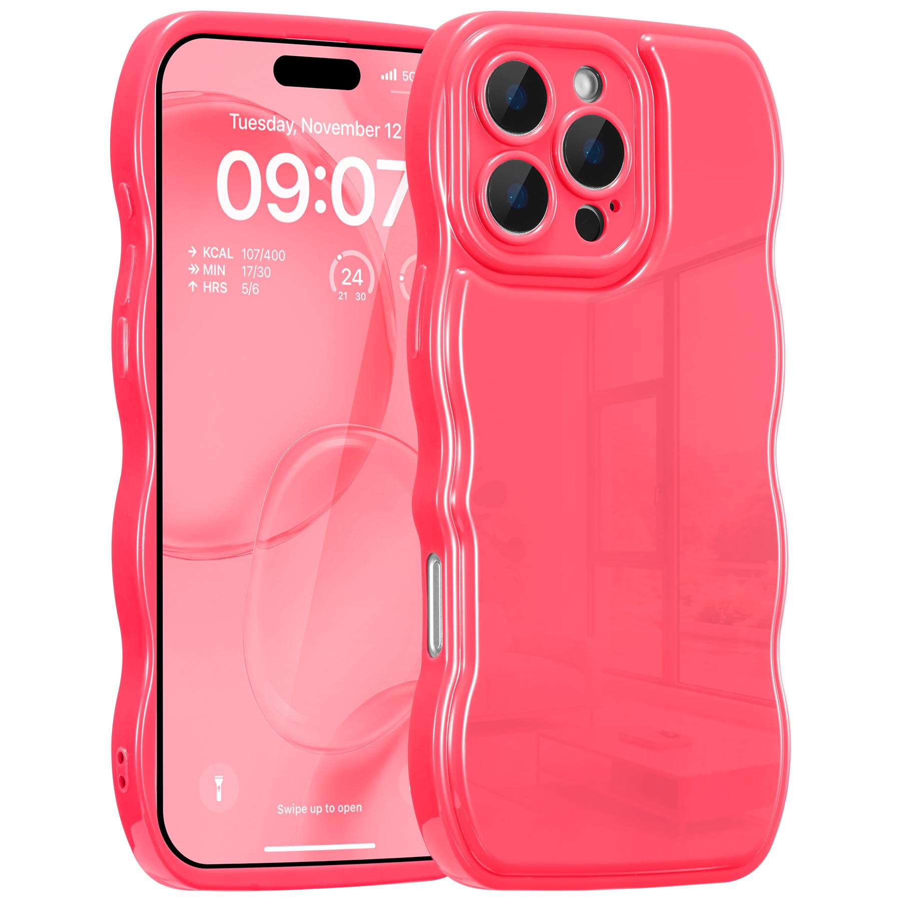 FABSPARK Phone Case for iPhone 15 Pro Case,Simple Wave Design Wavy Frame Soft Silicone Aesthetic for iPhone 15 Pro,Hot Pink