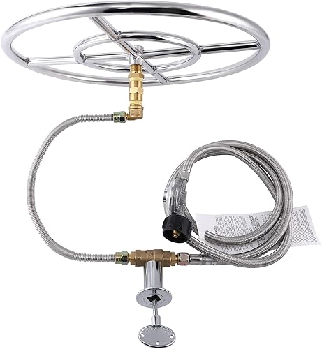 Kit de fogata de gas propano con anillo de quemador de fuego de 18 pulgadas, acero inoxidable 304, para bricolaje y mejora de fogata de propano para