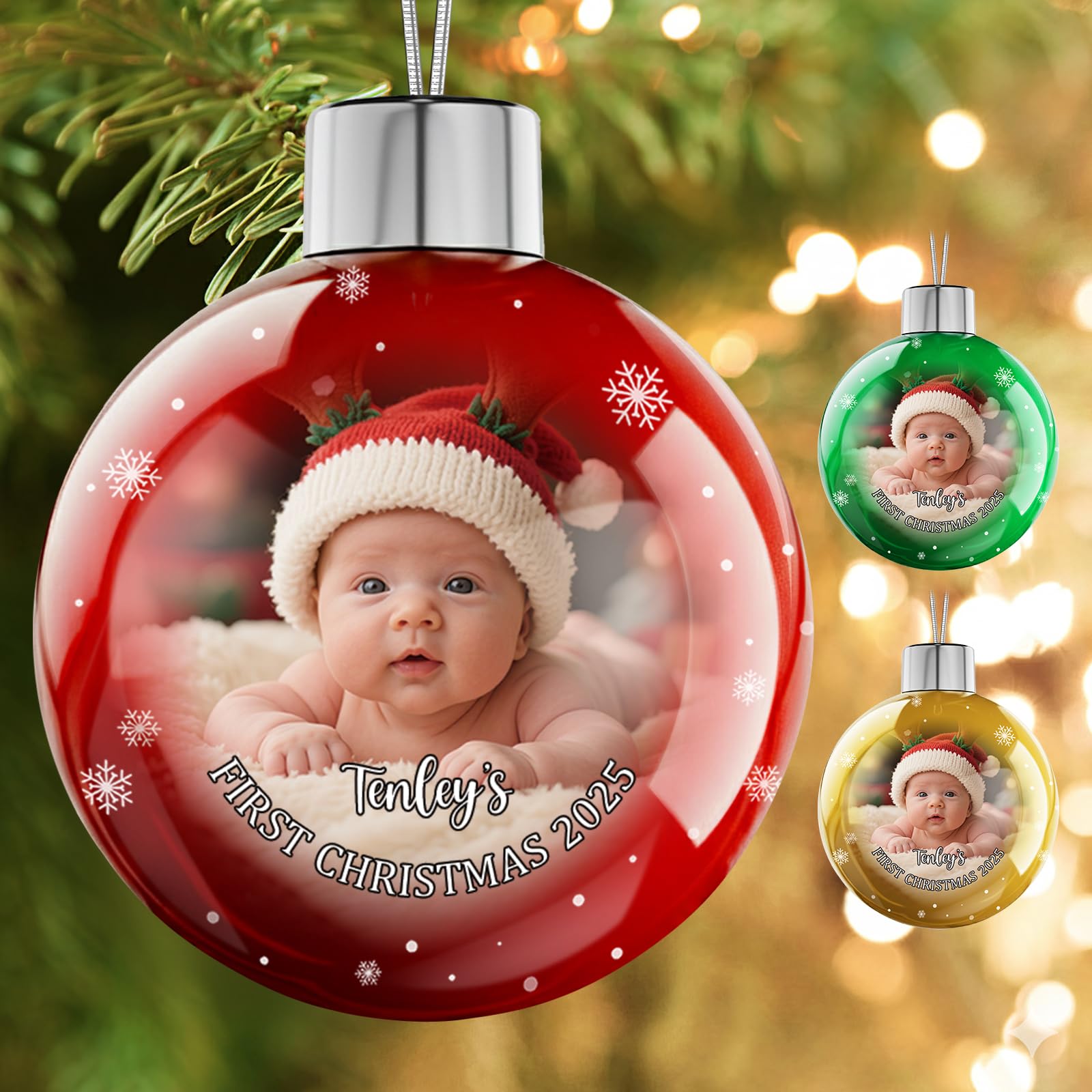 Personalized Babys First Christmas Ornament 2025 Girl Boy - Custom Christmas Balls, Xmas Newborn Gifts Keepsake Babys 1st Year Ornaments, Elegant Christmas Decor for New Parents