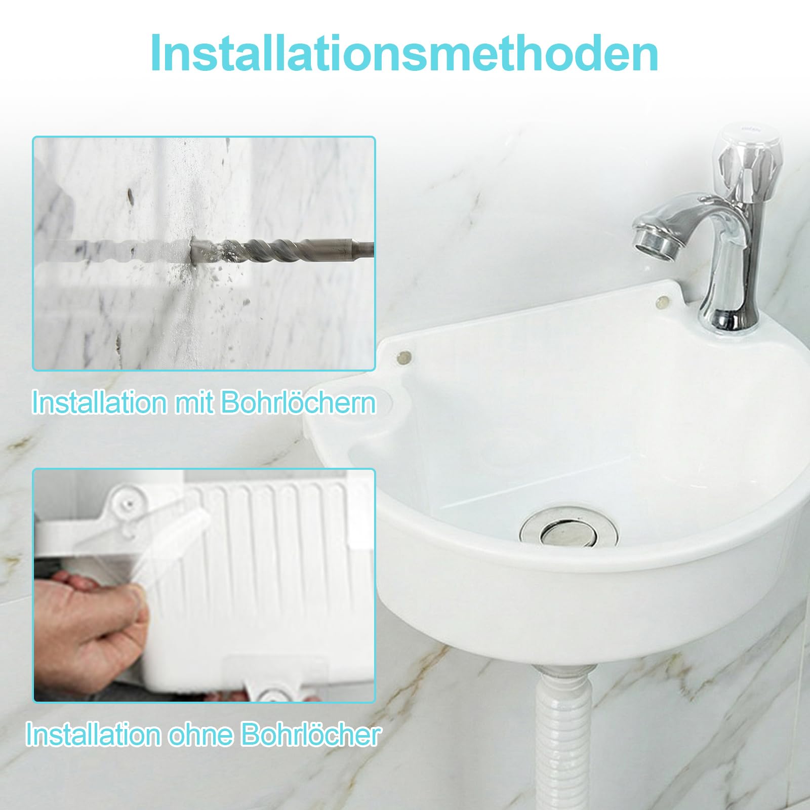 Zlewozmywak z tworzywa sztucznego, mini umywalka z 75 cm stali nierdzewnej, odpływy i korki odpływowe, półokrągła, wygięta, umywalka kempingowa do ogrodu, piwnicy, toalety i łazienki