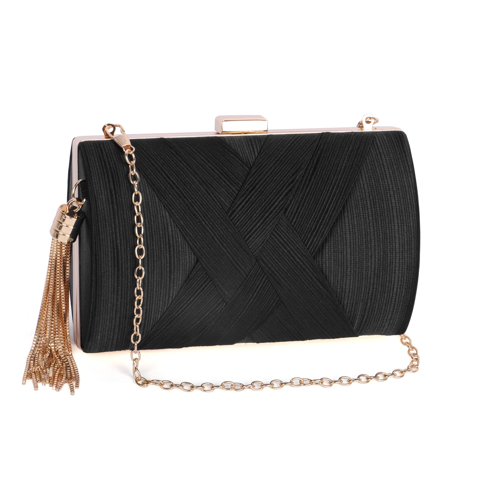CreaherWomens Clutch Bag Evening bag Silk Satin Clutch Bag Fringed Evening Handbag for Wedding Prom Party Chain Shoulder Cross Body Bag with Tassel Pendant