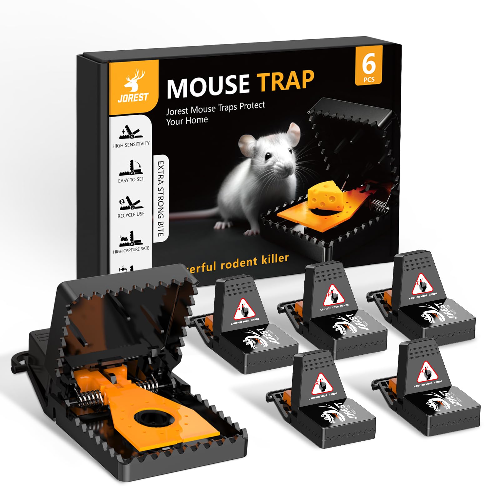 Jorest Mausefalle Schlagfallen,Rattenfalle Testsieger für drinnen und draußen,Wiederverwendbar Mäusefallen für Haus, Profi Tödlich Mouse Trap mit köder Cup,Einfach Rat Trap, 6 Pack Set
