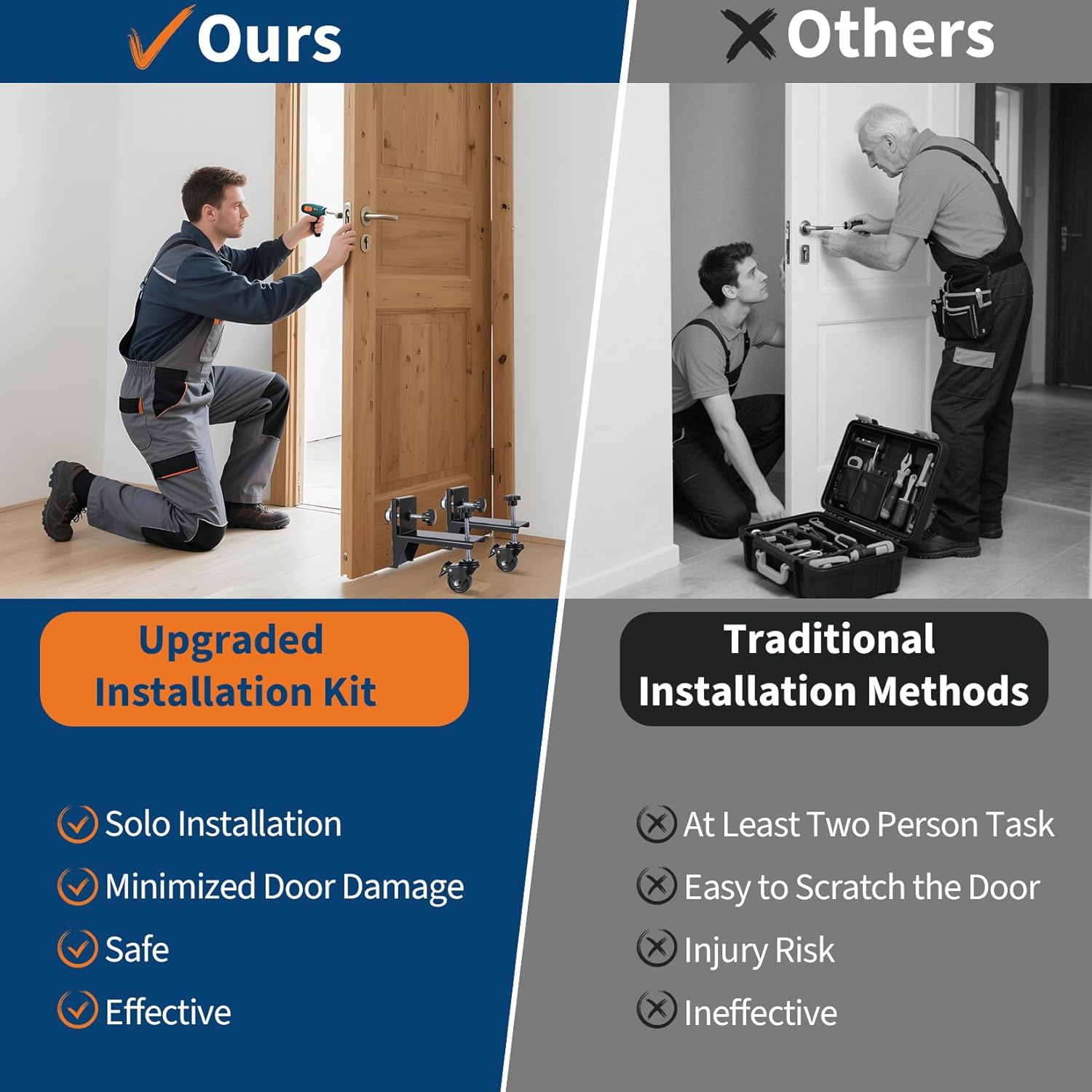 GarveeTech 2 Piece Door Installation Kit, 300 LBS Capacity Heavy Duty Door Dolly for 0 to 2.99 in Thick, One-Person Operation, Ideal for Commercial Residential Use, Black