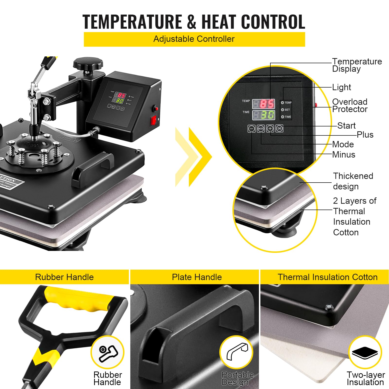 VEVOR Presse à Chaud 8 en 1 Presse de la Chaleur 38x 38cm Machine de Sublimation Textile Heat Press Pivotant à 360 Degrés pour t-Shirts/Tasse/Chapeau/Assiette/Casquette