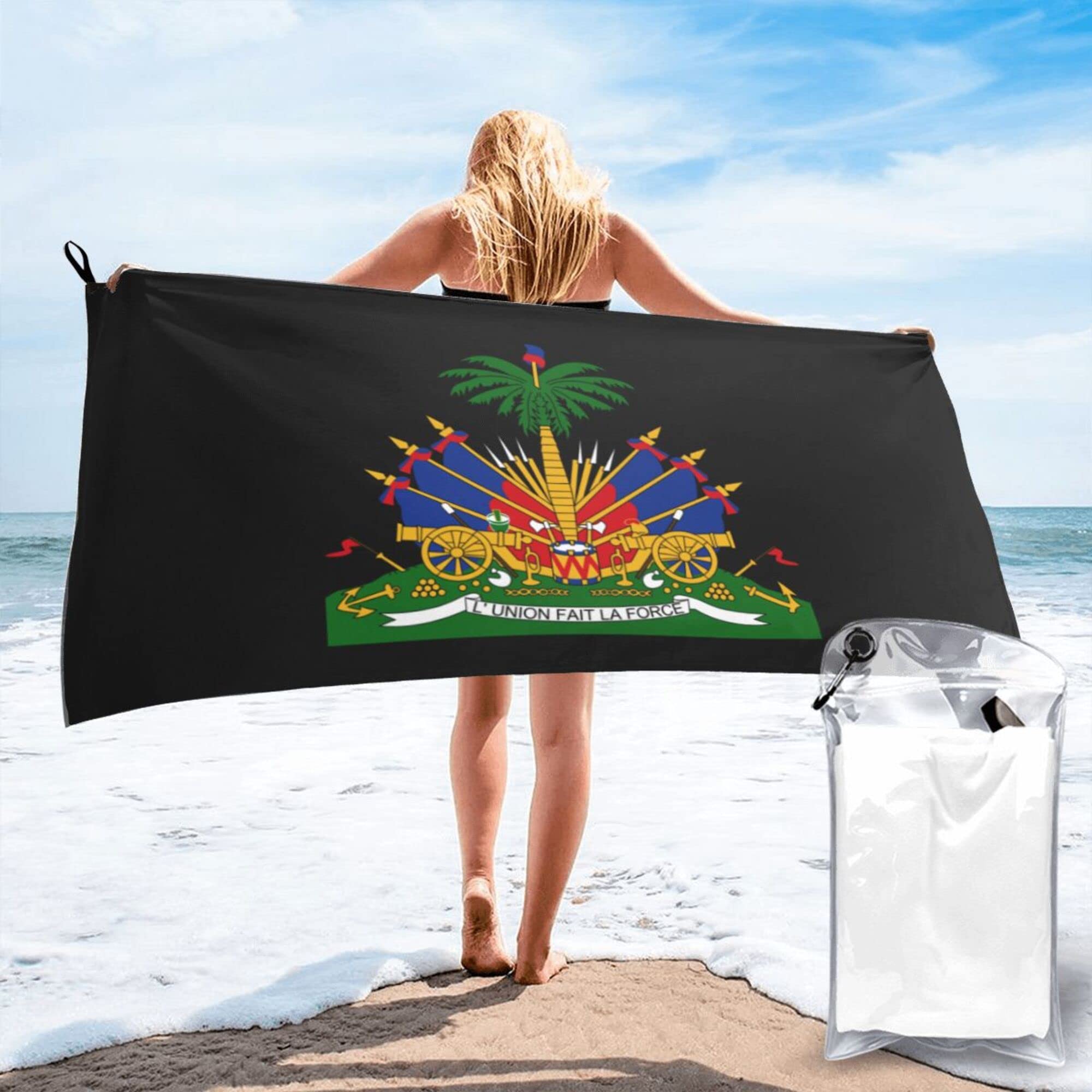 Lsjuee National Emblem of Haiti Microfiber Beach Towel-Quick Dry Oversized Towels Blanket for Travel Pool Camping