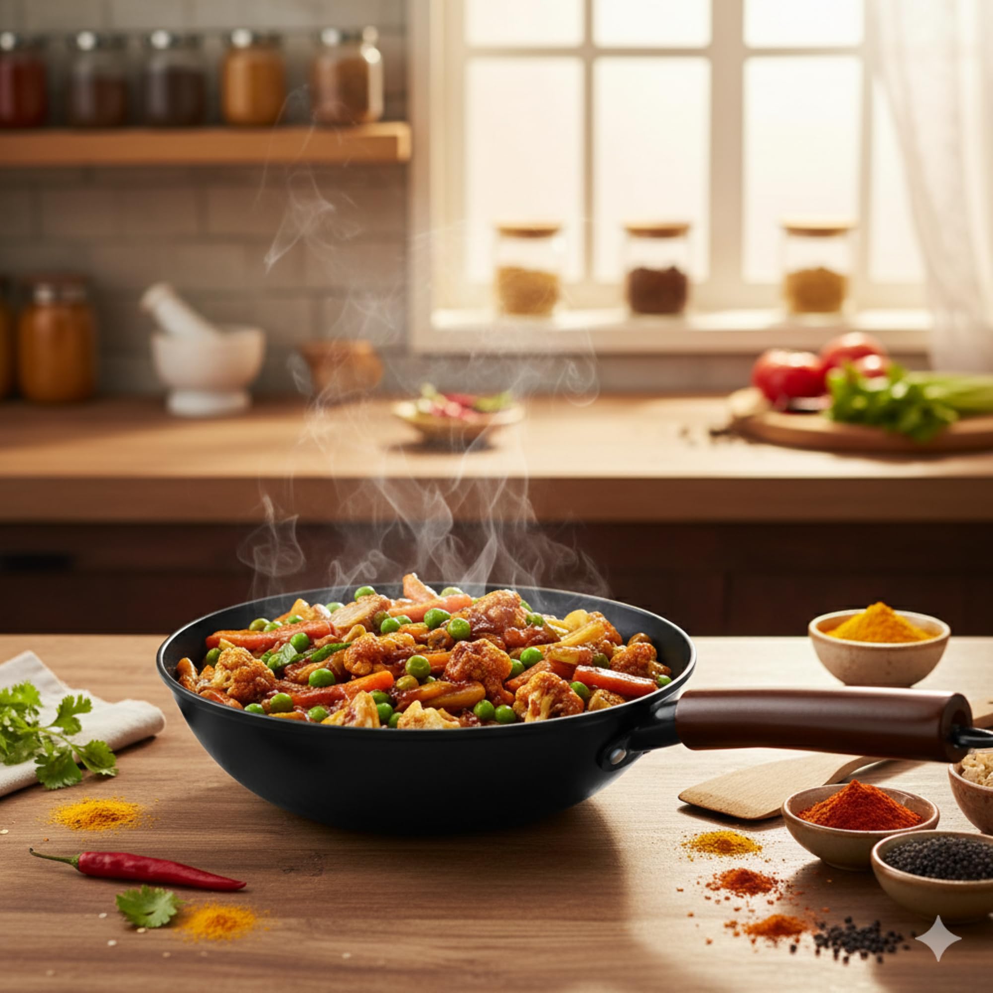 The Better Home Carbon SteelPulse Series Chinese Wok with Handle | Deep Frying Kadai | Carbon Steel Wok | Cooking Pan | Induction Cookware | Kadai for Induction Cooking | (4 L)