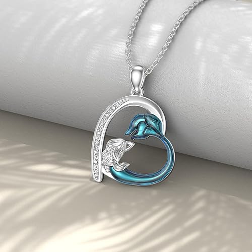 Miniatura 3 de LWXIE Collar de sirena de diamantes para mujer, plata de ley 925, collar con colgante de corazón de diamante, collar de océano, joyería de playa,