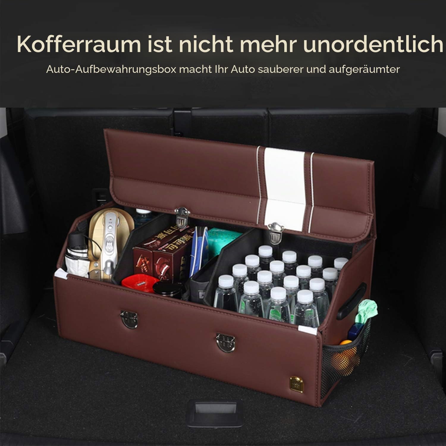 Ergocar Kofferraum Organizer Luxus Leopard Aufbewahrungstasche Organizer Wasserdicht Faltbar Kofferraum-Tasche für Auto/LKW/SUV (Schwarz-M)