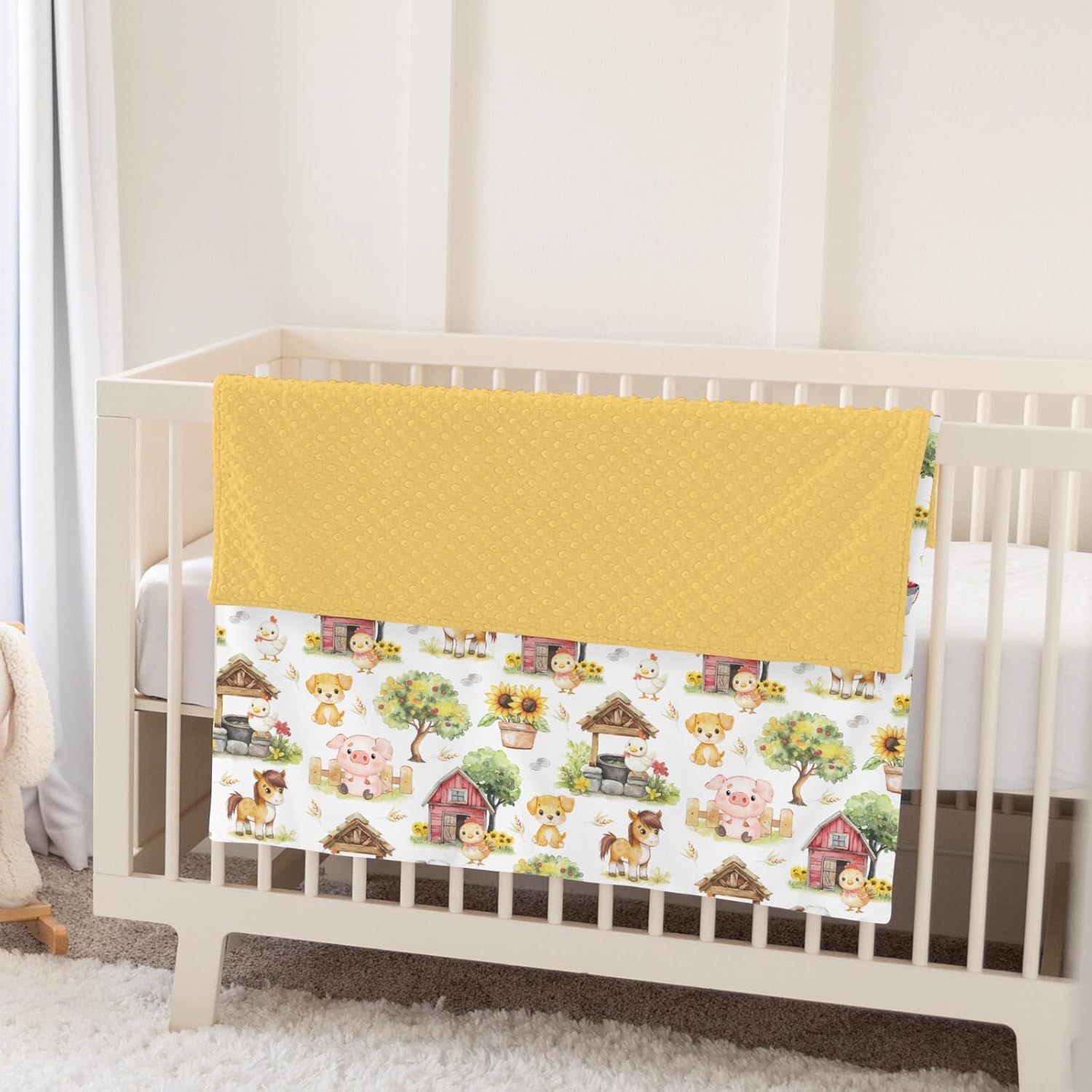 Sweet Farm Animals Life Baby Blanket for Girl Boy Pig Lamb Horse Chicken Barn Soft Mink with Dotted Backing Double Layer Swaddle Blanket Country Farmyard Bed Throws for Newborn Toddler Crib 30x40 - Image 5