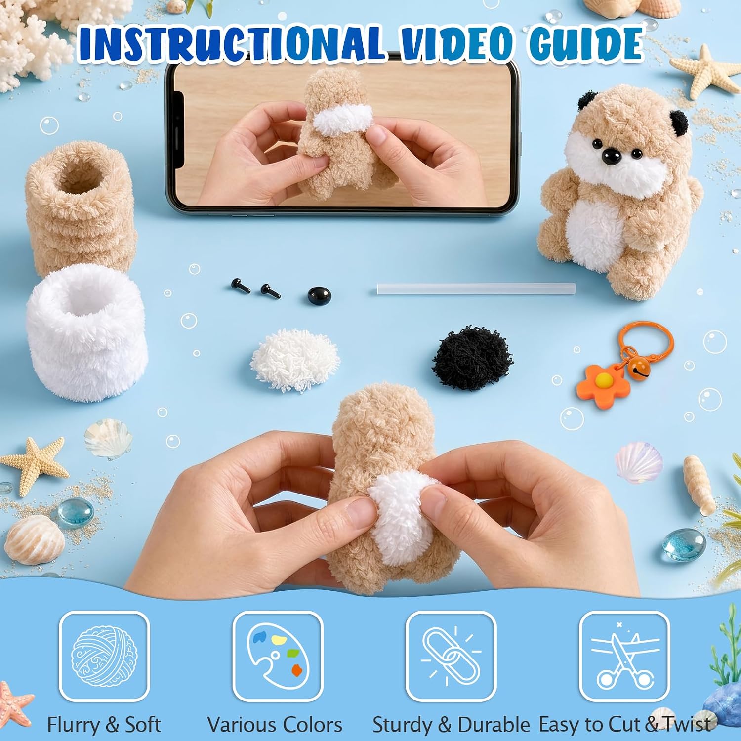 4 Pack Sea Animal Fluffy Coral Fleece Pipe Cleaners Cute Craft Kit image 5