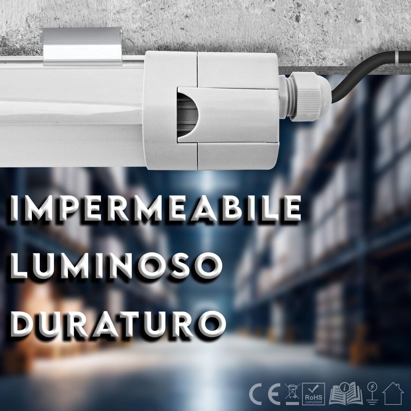 Maka Barra LED 6500K 50W 150cm 6070 Lumen, IP65 Impermeabile, Plug And Play 220V, Per Garage, Cantine E Magazzini
