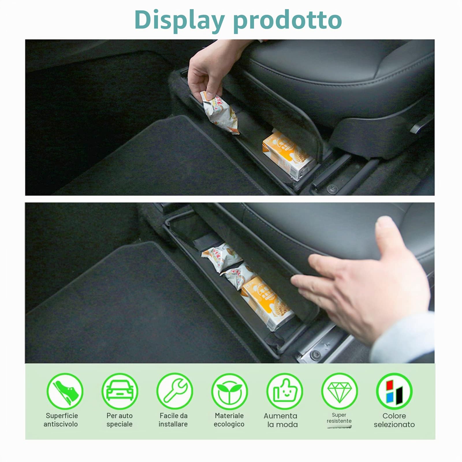 GAFAT Tesla Model Y 2021-2024 Elegante Organizer per Console Centrale Sotto il Sedile, Model Y 2024 Scatola Portaoggetti Interno in Pelle PU e adesivo magico, Guidatore e Passeggero