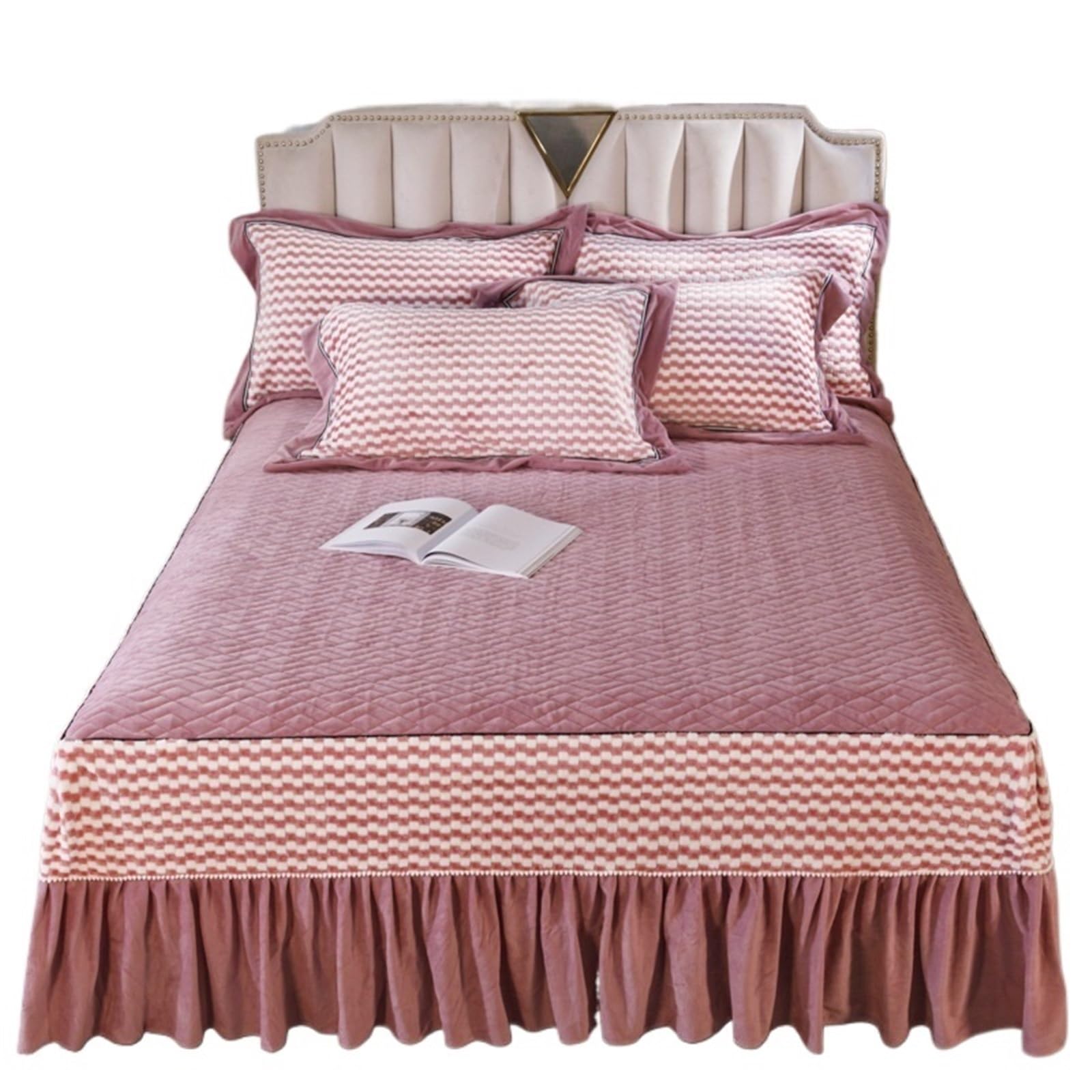 Winter Thicken Warm Coral Fleece Quilted Bed Skirt King Queen Size Bedspread Soft Cover Not Including Pillowcase(Color 6,1pc skirt 180x200cm)