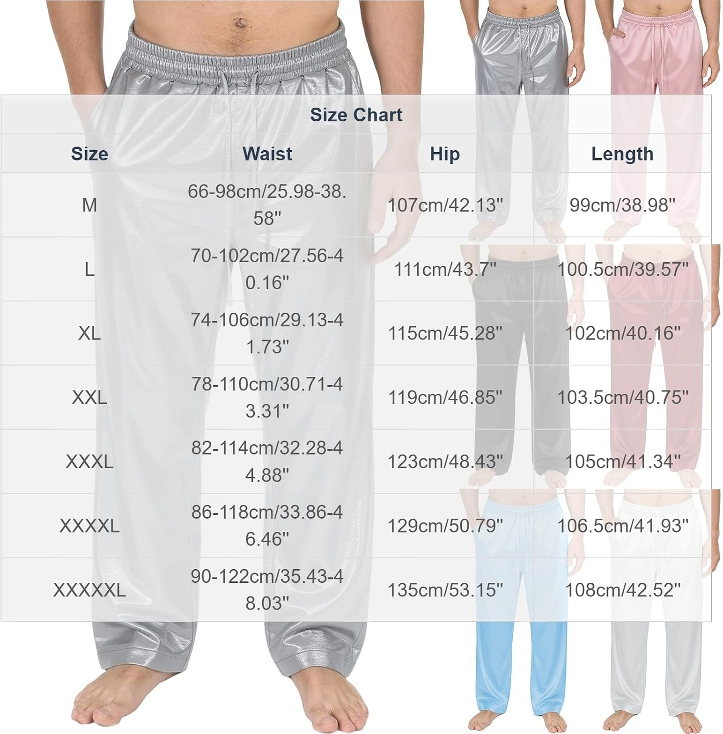 Mens Shiny Wide Leg Pants Drawstring Elastic Waist Lightweight Pants Fashion Dance Performance Trousers with Pocket