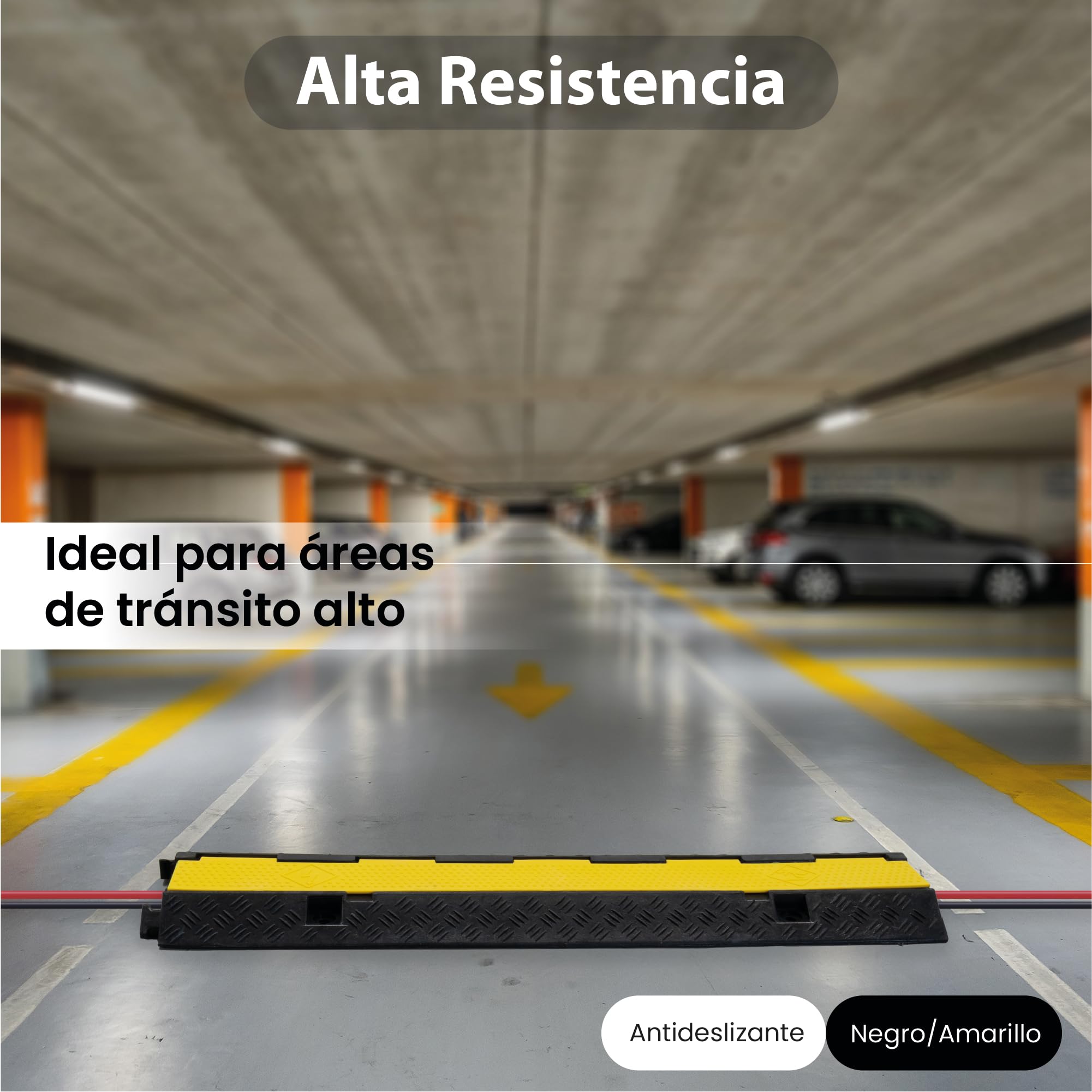 Pack 3 - Protector de Cables de Caucho 1 Canal para Suelo - Pasacables y Protector Suelo, Ideal para Eventos, Obras y Garajes - Canaleta para Cables - 100x26x6cm Amarillo y Negro
