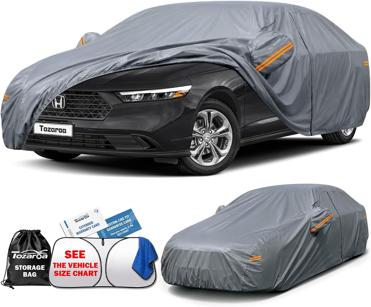 Car Cover Waterproof All-Weather,Outdoor Full Exterior Sedan Covers Custom Fit for Honda Accord,Chevy Malibu,Nissan Altima,Maxima,Sonata,Kia K5,Ford Fusion,CT5 XTS etc,Size A4(See Size Chart)