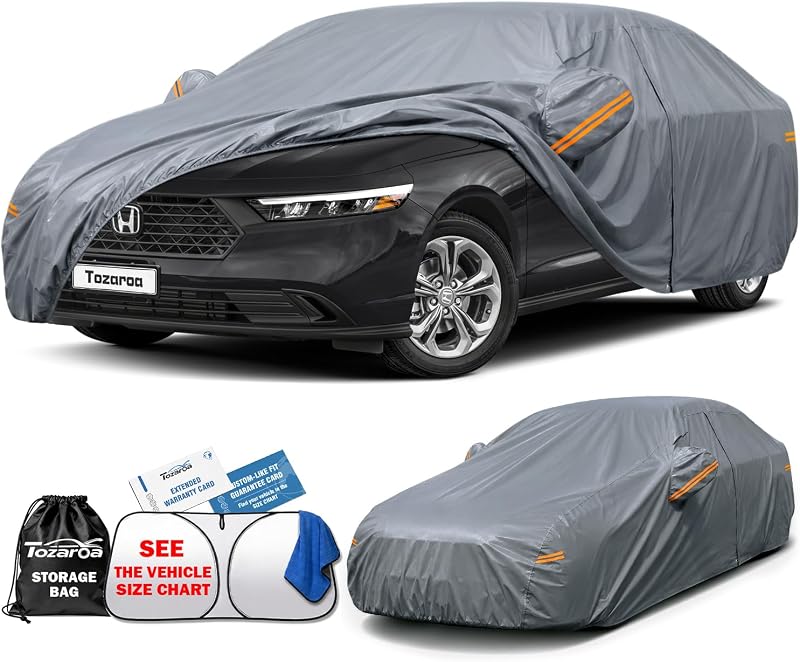 Car Cover Waterproof All-Weather,Outdoor Full Exterior Sedan Covers Custom Fit for Honda Accord,Chevy Malibu,Nissan Altima,Maxima,Sonata,Kia K5,Ford Fusion,CT5 XTS etc,Size A4(See Size Chart)