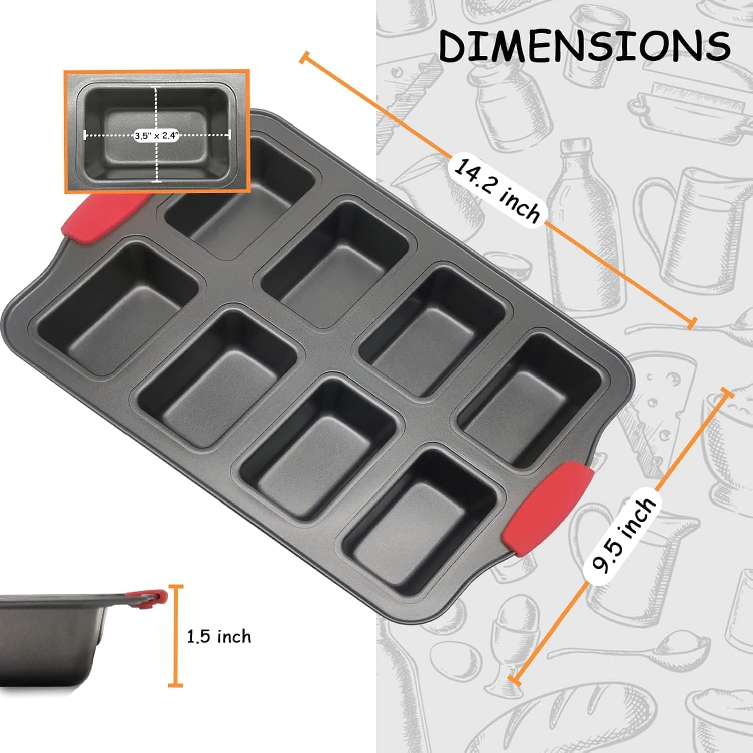 Sivaopa 2 Pack Mini Loaf Pan, 8 Cavity Non-Stick Mini Baking Tin, Carbon Steel Mini Bread Pan - Image 4