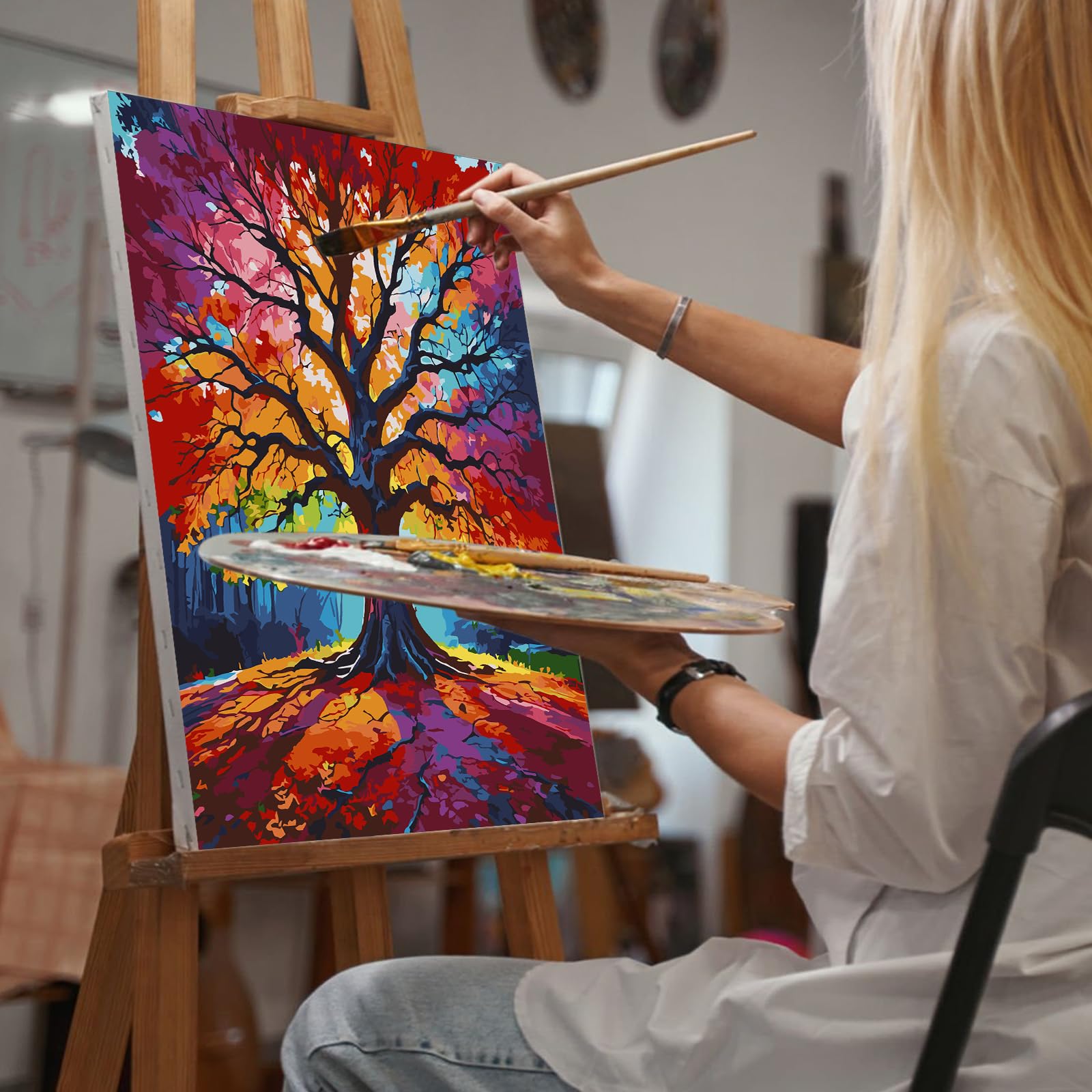 Peinture Par Numéros Arbre De Vie – 40x50 Cm, Acrylique, 3 Pinceaux – Pour Adultes Et Débutants