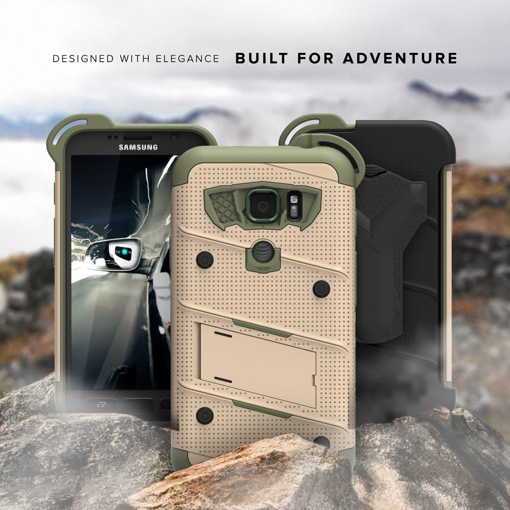 Zizo Bolt Series Compatible with Samsung Galaxy S7 Active Case Military Grade Drop Tested with Tempered Glass Screen Protector Holster TAN CAMO Green