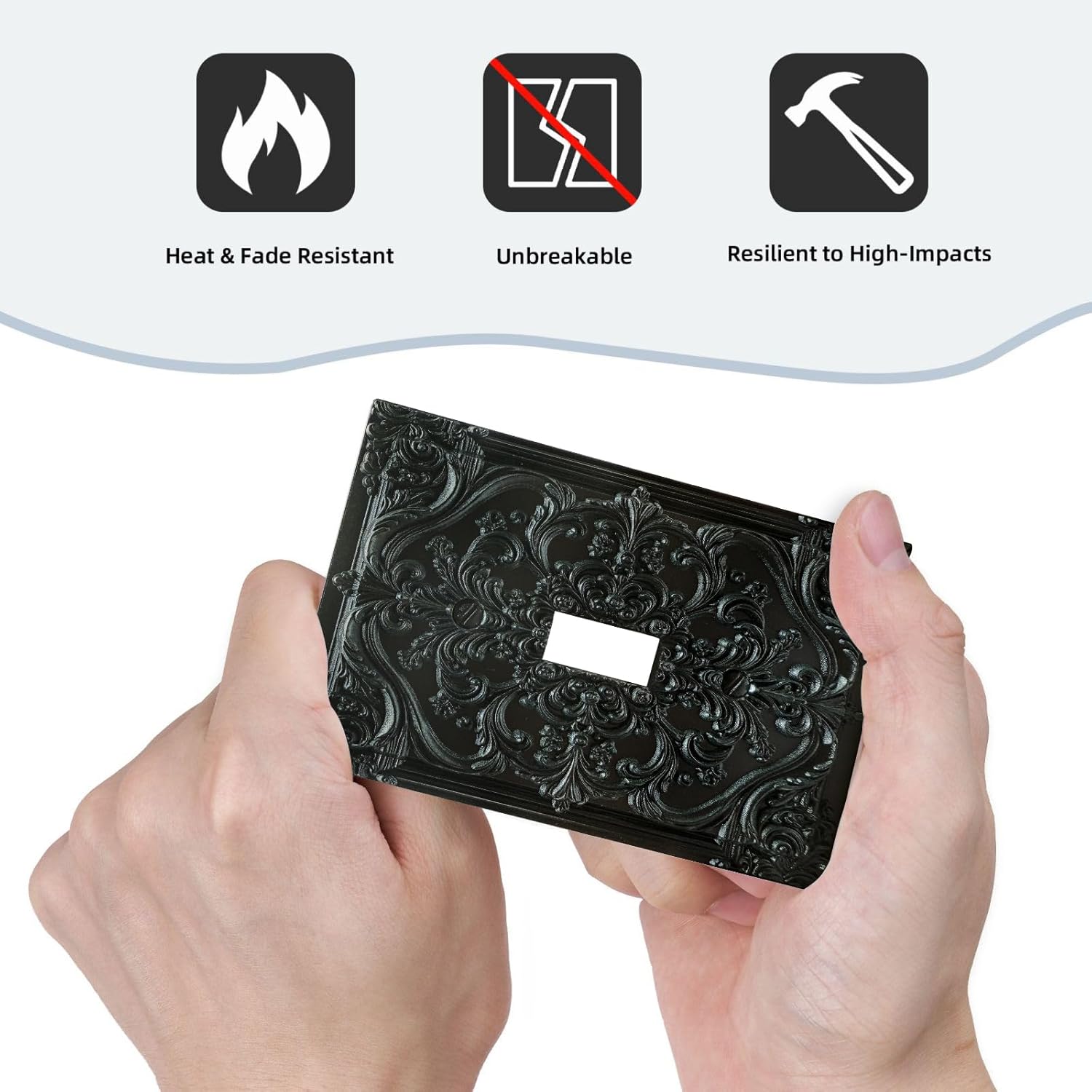 Decorative Light Switch Plate Covers Black Flower Elegant 3D Floral Embossed 1 Gang Light Switch Cover Plate Single Toggle Wall Plate Outlet Covers Faceplate for Bedroom Home Decor