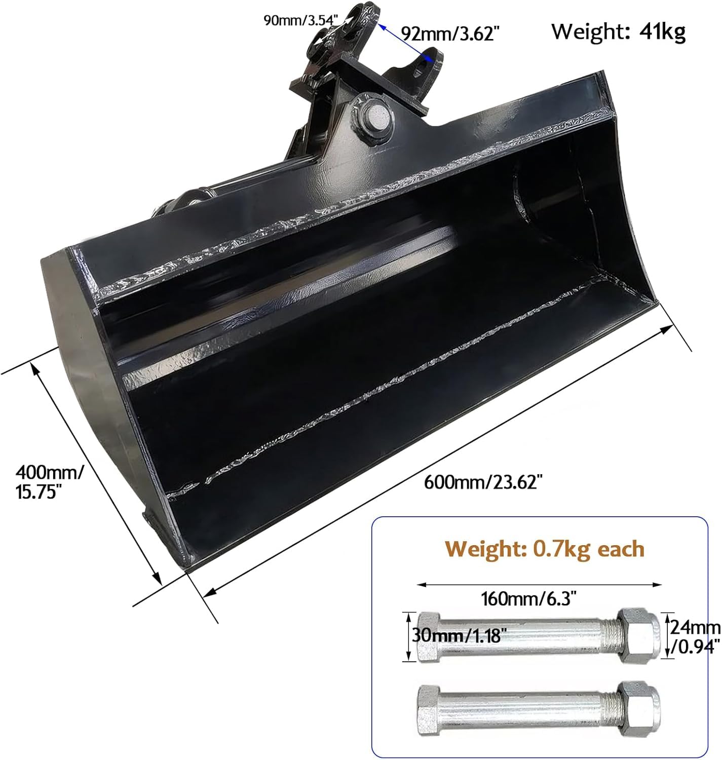Minibaggerlöffel 500mm – Baggerschaufel (Flachschaufel) für Minibagger 800-1800kg , Minibagger Anbaugeräte mit Stiftschaft, geeignet für Sand/Erdverladung & Aushubarbeiten (Bohrung 25mm, Radstand 8,8c