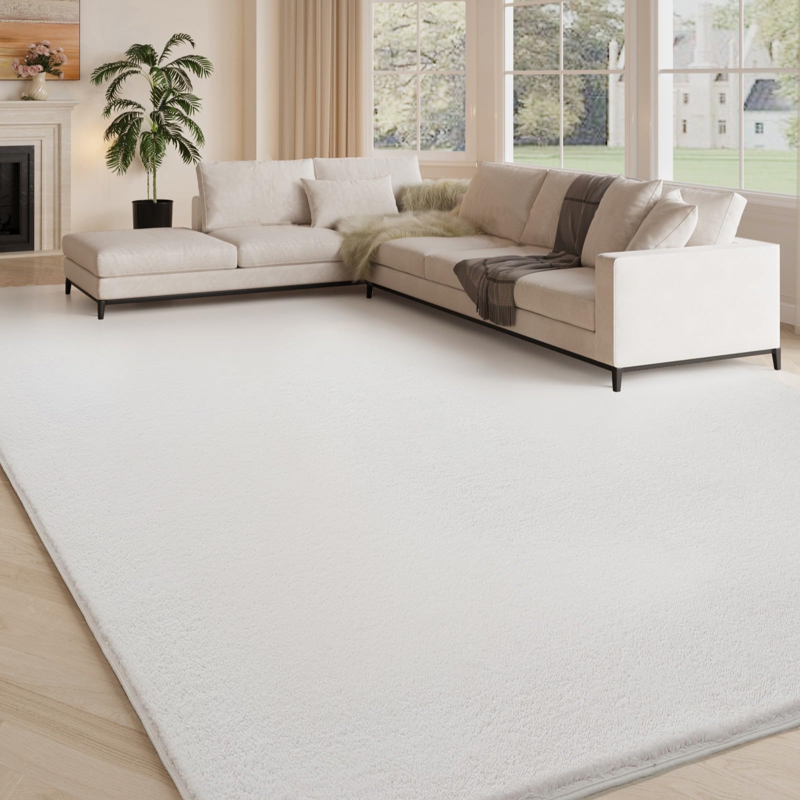 Teppich Wohnzimmer 200x300cm, Waschbarer Kinderzimmer Mädchen Junge Schlafzimmer Grau Carpet Gegend Kurzflor Flauschig Rutschmatte (Cremeweiß, 200x300)