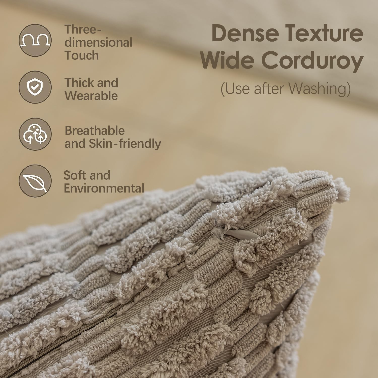 Home Brilliant 26 x 26 Throw Pillow Covers Soft Corduroy Pillow Cover Solid Striped Plush Gray Euro Sham for Patio Curtyard Porch, Set of 2, 26 x 26 inch, Light Grey