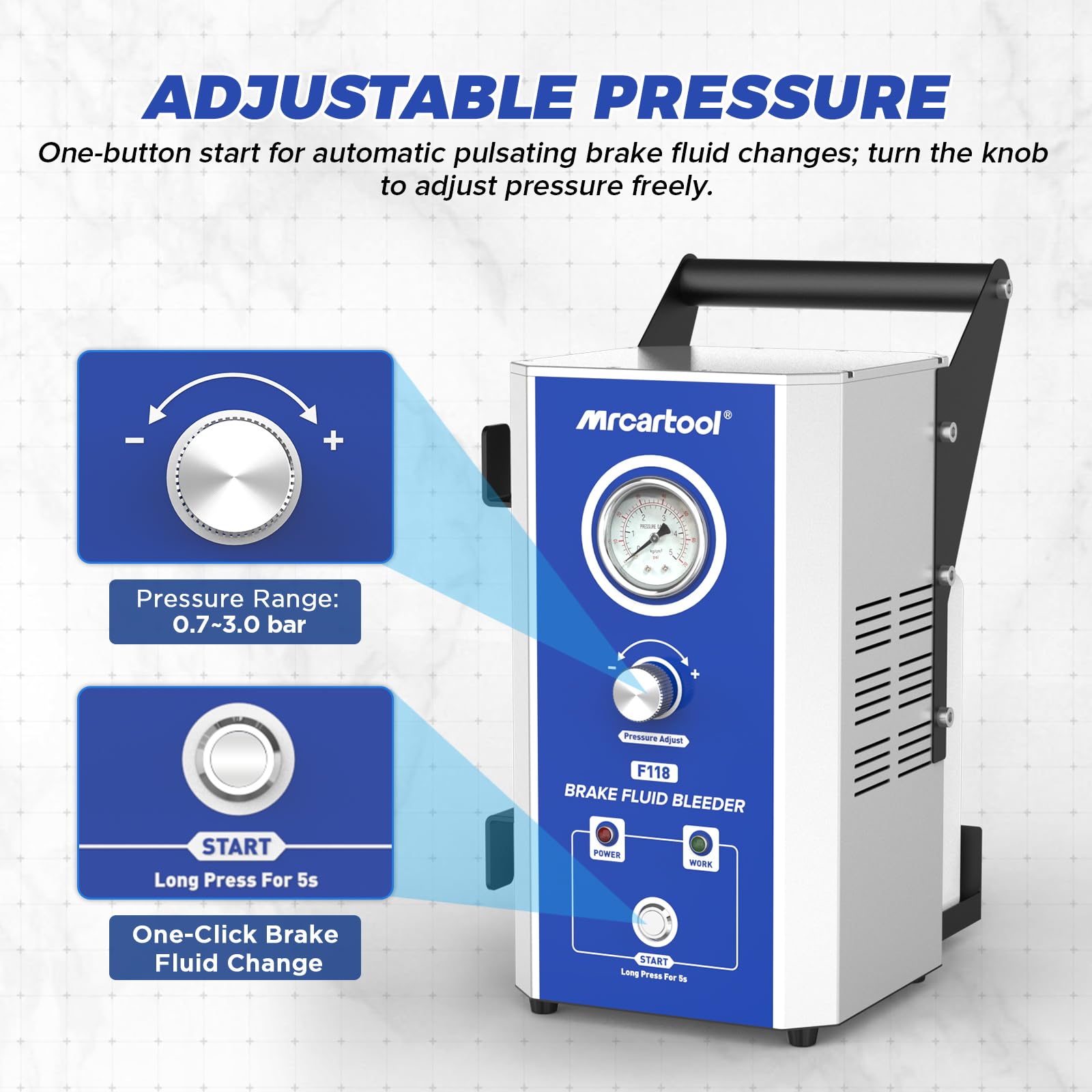 110V/220V Purgador Frenos Coche Eléctrico 0~3 Bar Sangrador Liquido Frenos Herramientas Automotrices Sangrado Sistema Frenos con 7 Adaptadores Compatible con Benz BMW