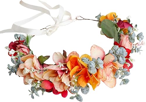 Vivivalue Corona floral para mujer, diadema de flores bohemias, corona para el cabello, diadema floral, aureola, fiesta de boda