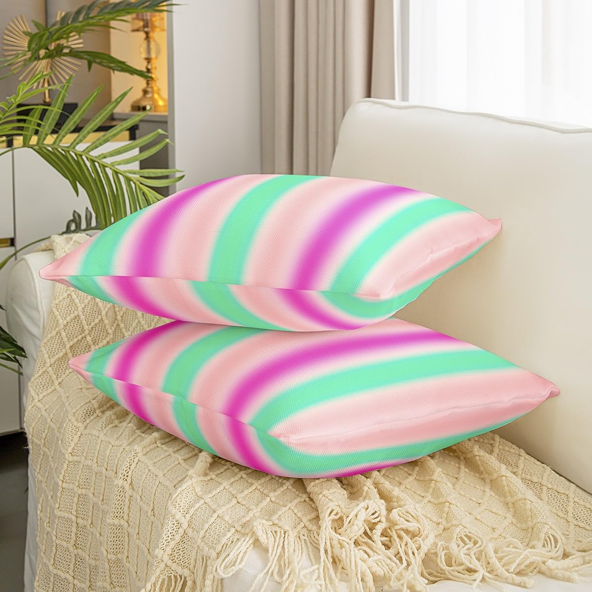 Homemissing Federa Cuscino Quadrata 40x40 Cm Con Castello Rosa E Arcobaleno, Per Ragazze, Motivo Principesse