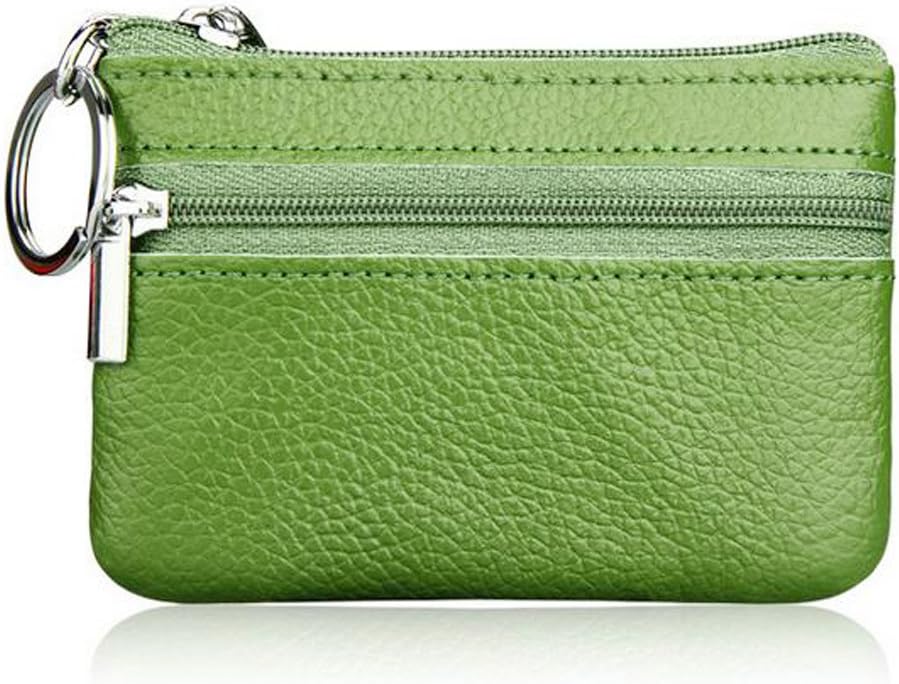 Women's Soft Leather Small Coin Purse with Keychain, Mini Card Holder Wallet, Green