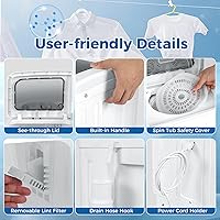 Vista 9 de COSTWAY Lavadora Portátil, Doble Tina de 20 Libras de Capacidad, Lavadora Compacta de Lavandería (12 Libras) y Centrifugadora (8 Libras), Diseño