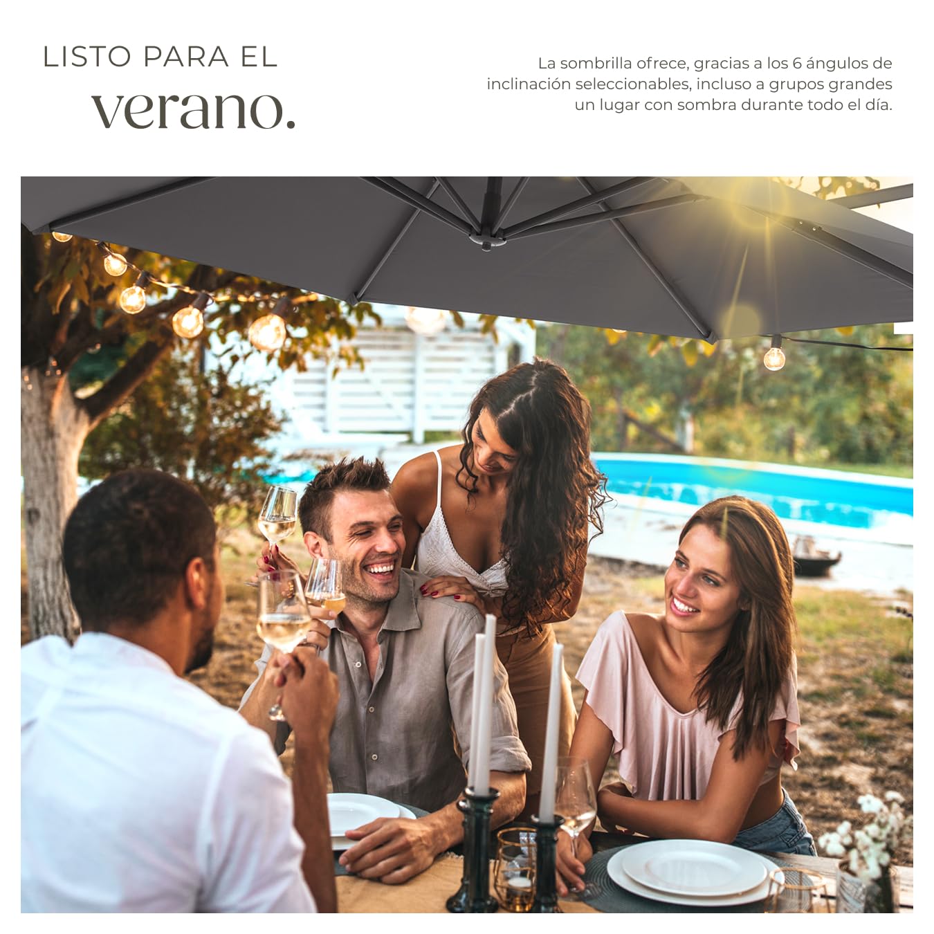 TecTake® Sombrilla Parasol, Protección UV, Inclinación Ajustable, Parasol Jardin, Sombrilla Terraza Exterior, Patio, Funda Protectora, Ventilación Superior, Parasol Terraza Exterior